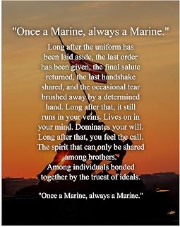 "Once a Marine Always a Marine"–Marine Corps Wall Art Gift for Veterans, Once a Marine Always a Marine Motivational Print, Military Retirement Office Home Decor, Emotional Brotherhood Quote. Made in USA, 8x10 Unframed
