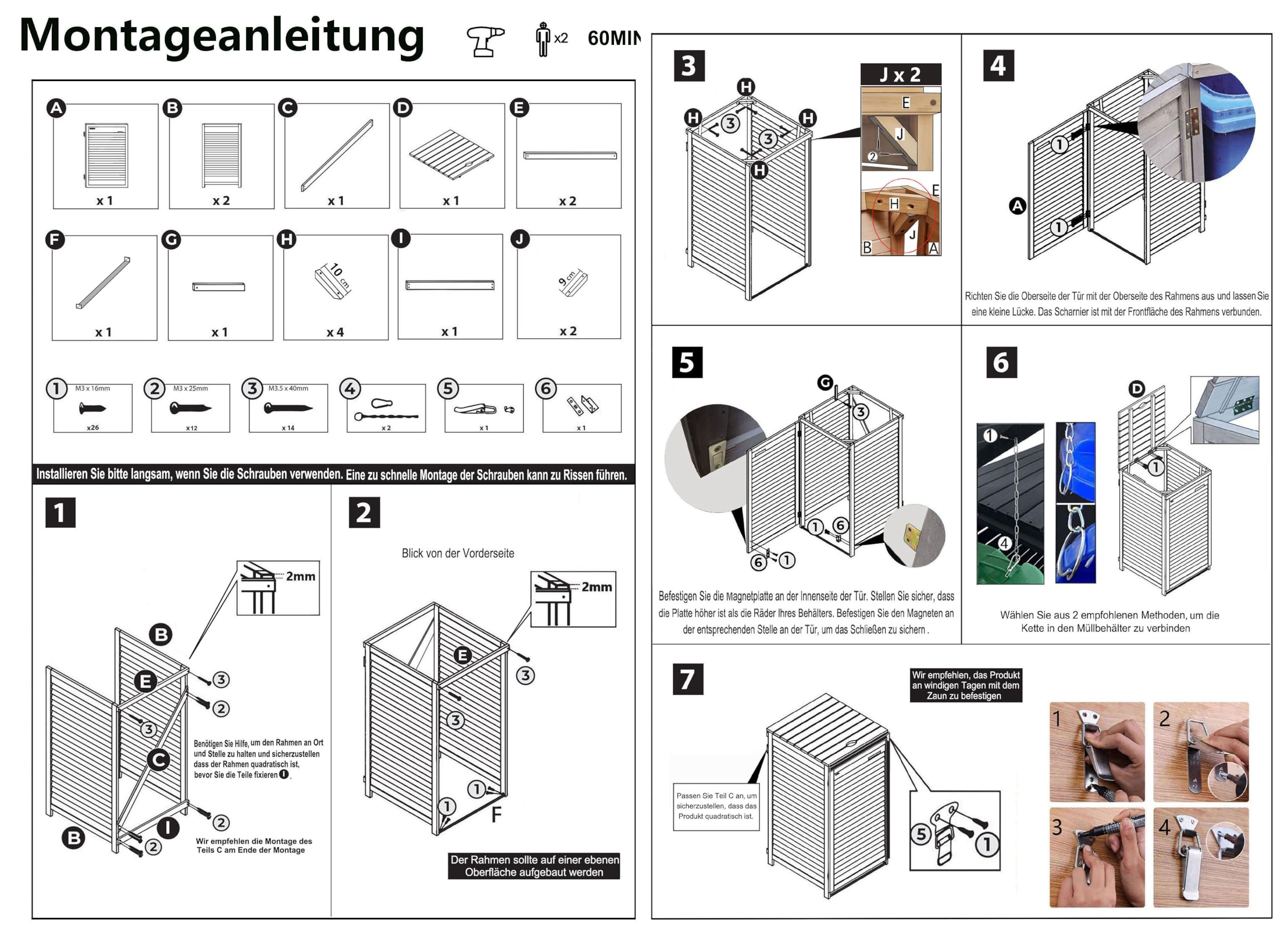 Mülltonnenbox Roma 1 Tonne für 240L Mülltonnenverkleidung Mülltonnecontainer Holz imprägniert in anthrazit vormontiert