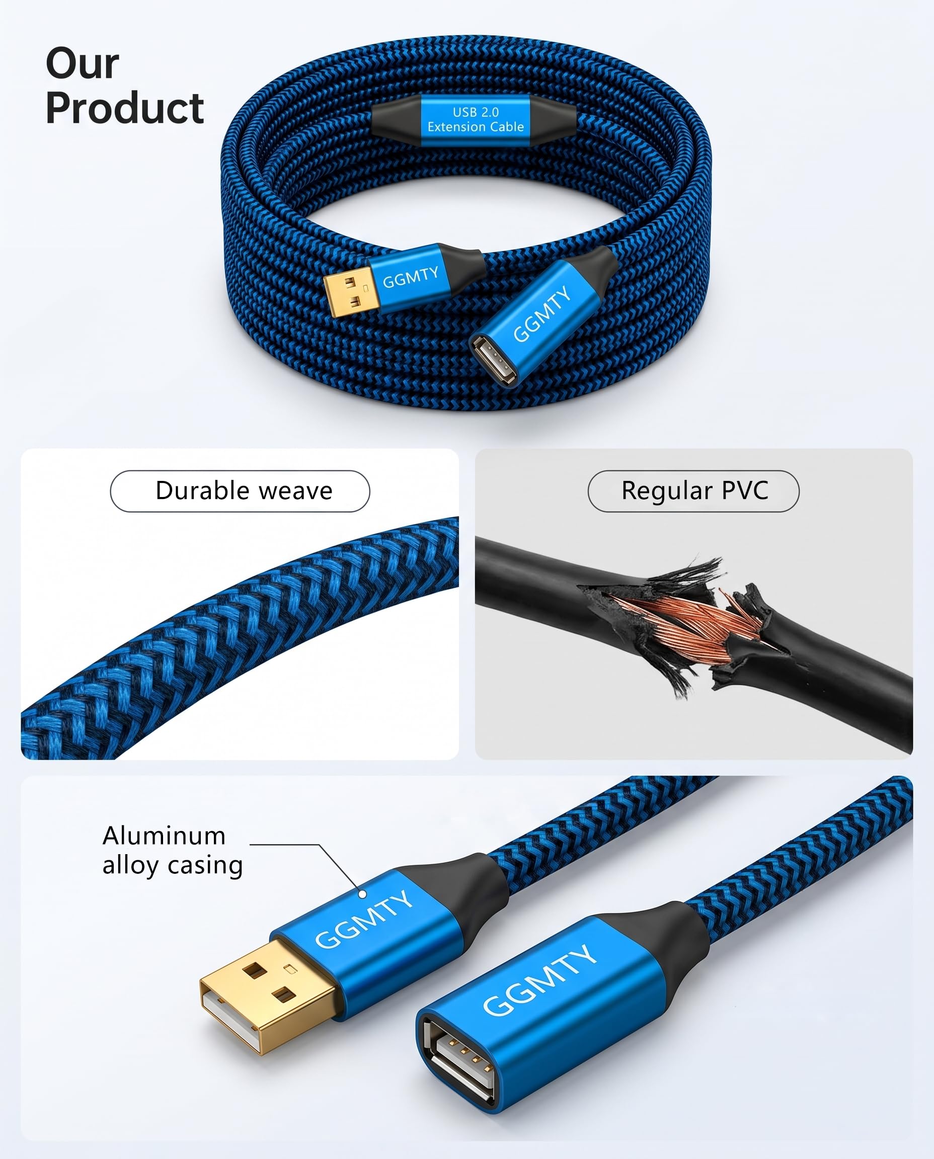 Câble d'extension USB 2.0 actif 10 m, USB-A mâle vers femelle