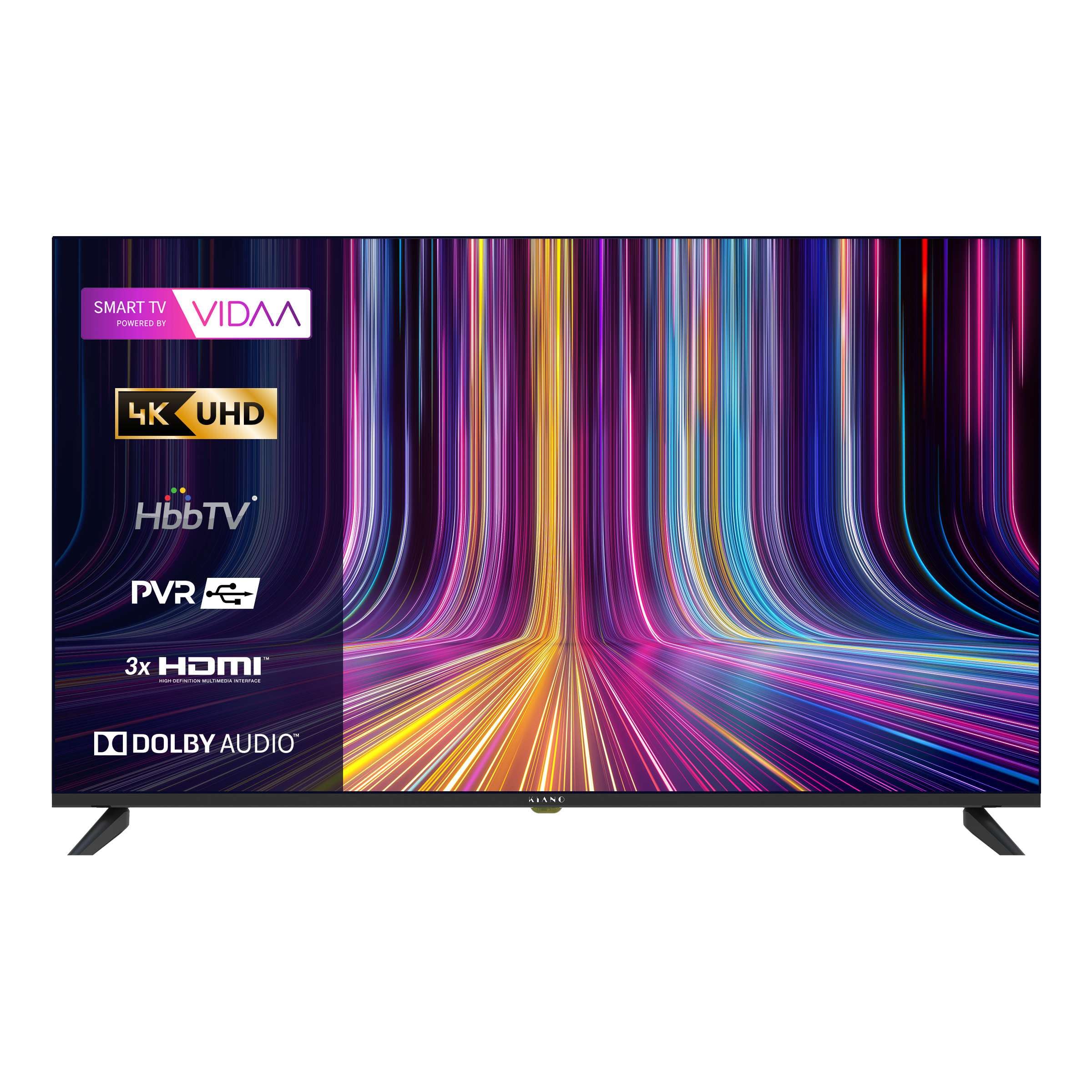 Kiano Elegance 50" Smart TV VIDAA, UHD 4K, D-LED, HDR, Dolby Digital Plus, Wi-Fi, HDMI/USB, DVB-T2/S2/C, Diseño sin Marco, Grabación PVR, 178° Ángulo de visión