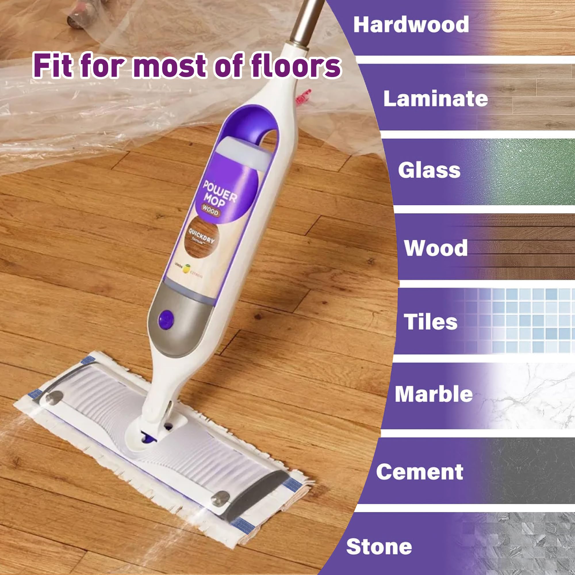 Funtin Almohadillas de mopa Power Mop para Swiffer PowerMop, recambios de fregona desechables sin perfume, almohadilla de repuesto gruesa multisuperficie, uso seco y húmedo para limpieza de suelos (40