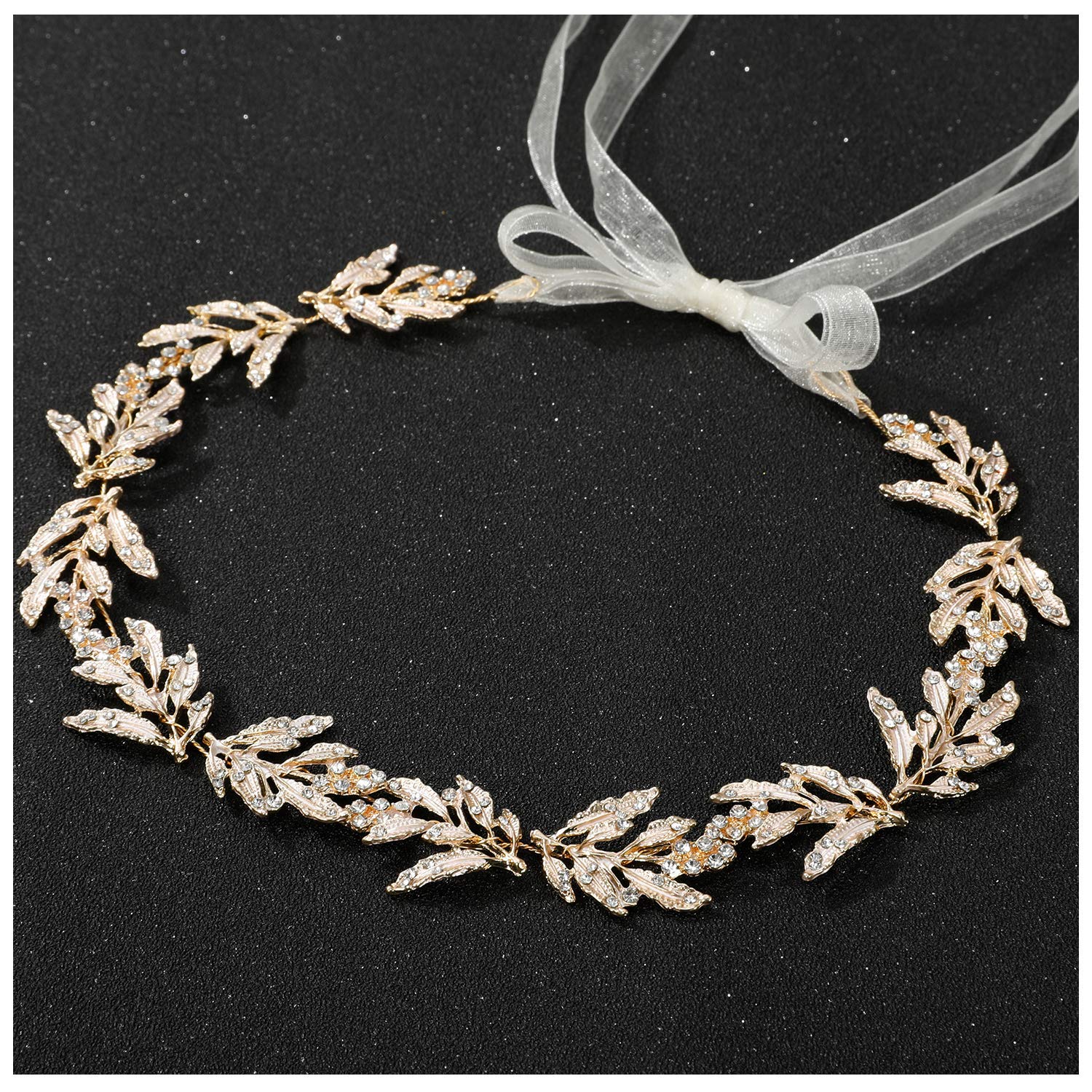 KASTWAVELeaf Wedding Headpieces for Bride Flower Girl Gold Bridal Headband with Rhinestones Women Handmade Hair Accessories