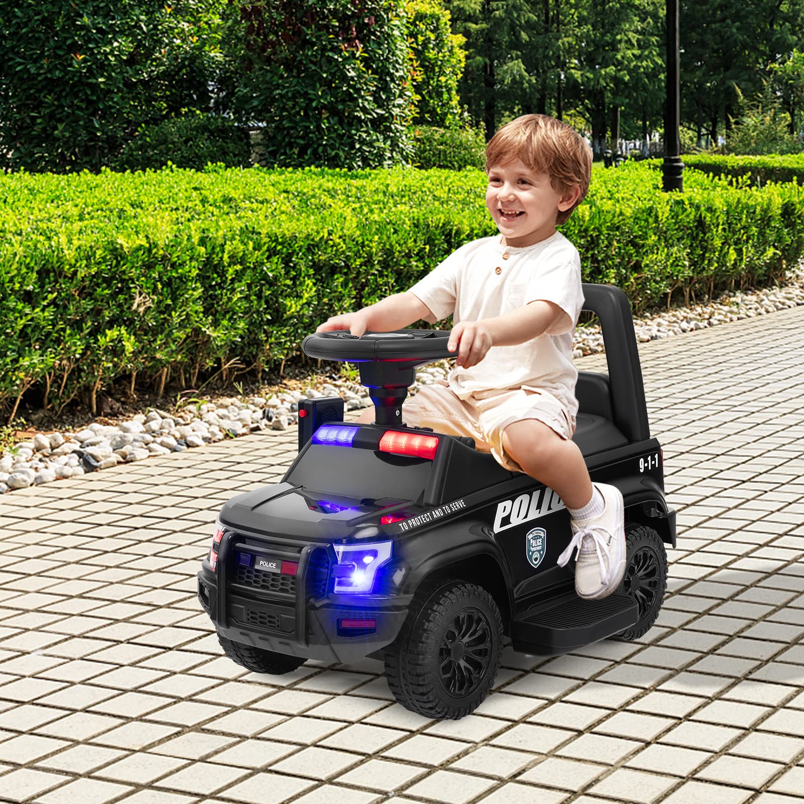 Coche De Policía Eléctrico RELAX4LIFE Para Niños – Con Megáfono, Sirena, Luces, Música Y Mando, Para 18-60 Meses (Blanco)