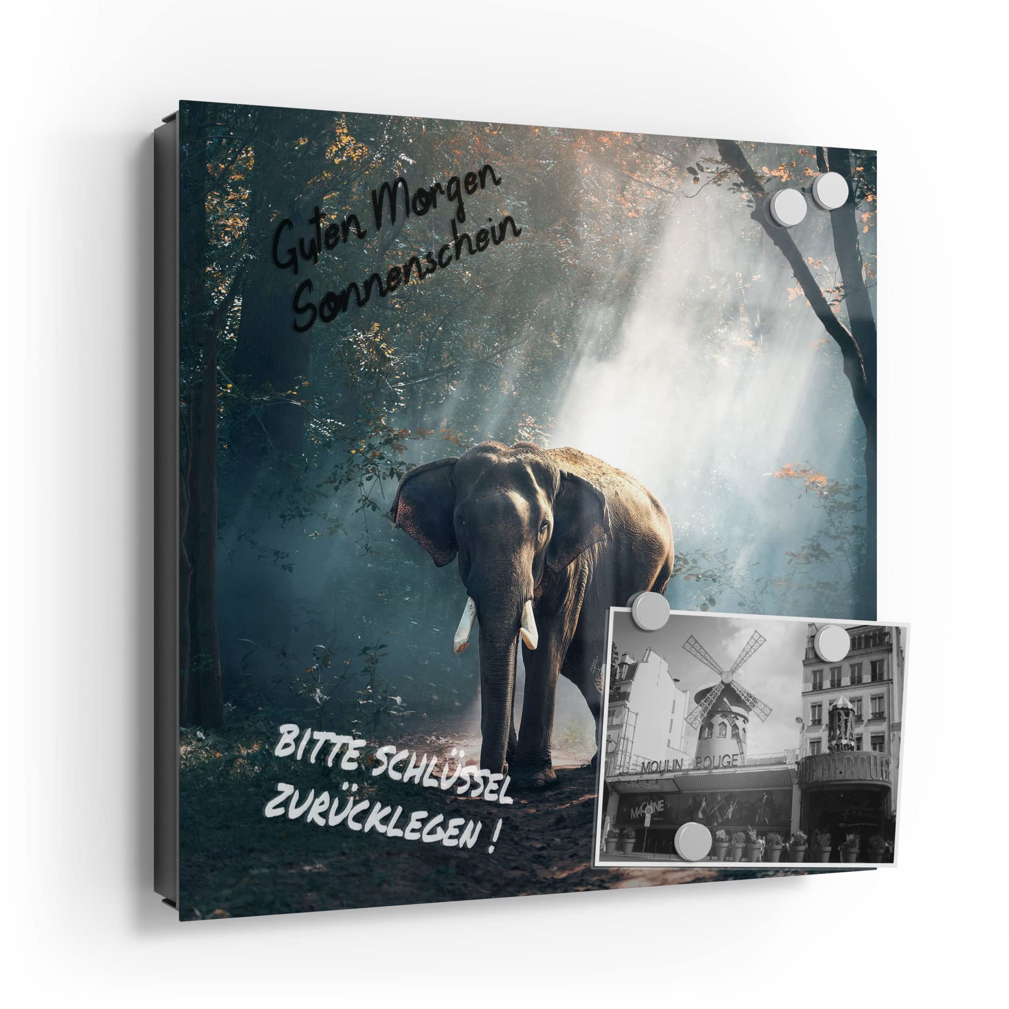 DEQORI Schlüsselkasten Schwarz 30x30 Cm - Afrikanische Eleganz Mit 50 Haken & Magneten