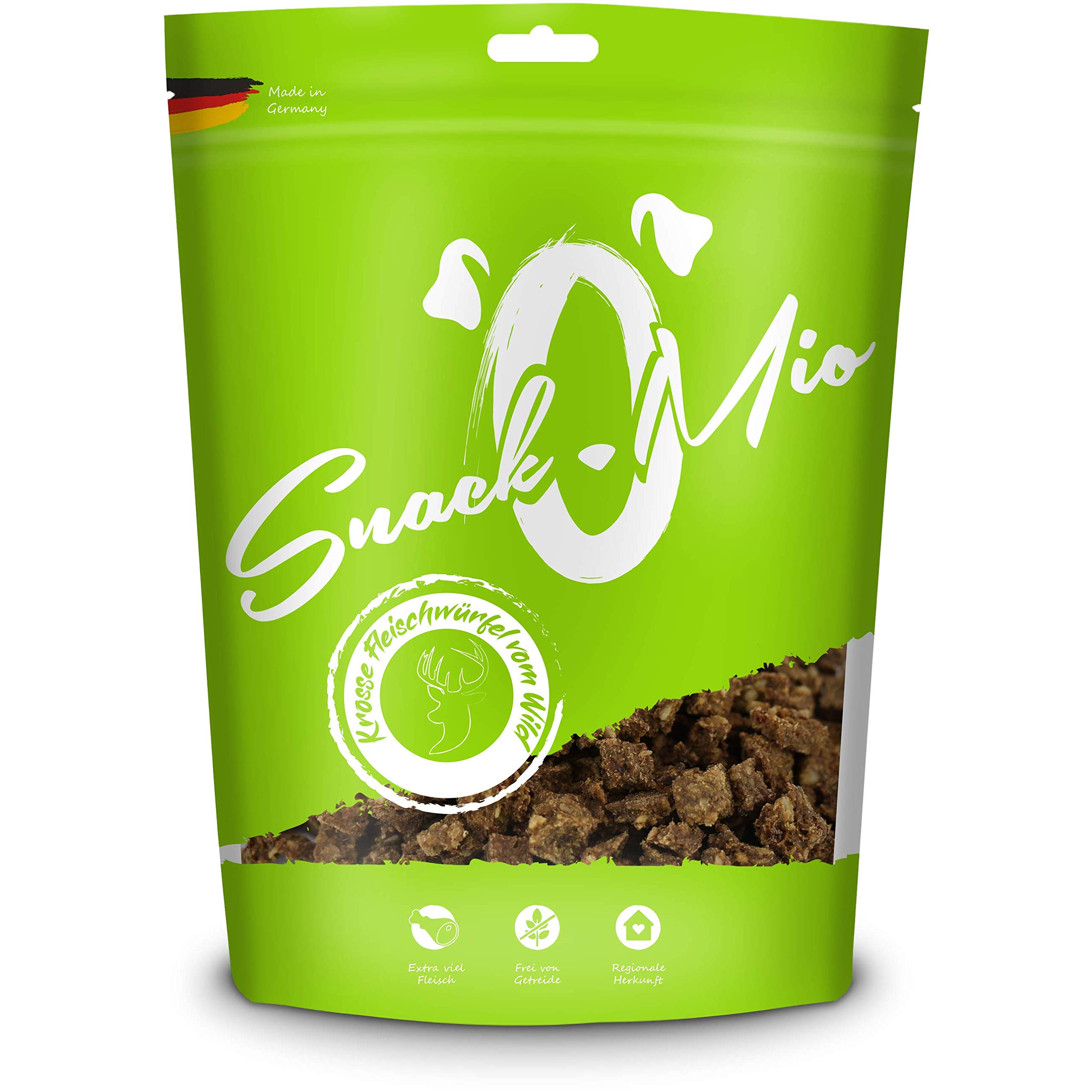 SnackOMio - Snack Premium para Perros - crujientes Dados de Carne de venado, sin Cereales, 1 Pack (1 x 125g)