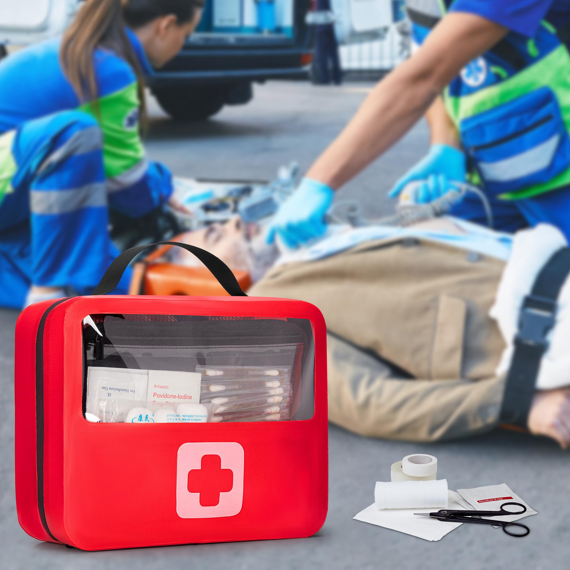 Marscamd Bolsa de primeros auxilios vacía impermeable con panel desmontable, pequeña bolsa médica con sistema Molle, color rojo (solo bolsa)