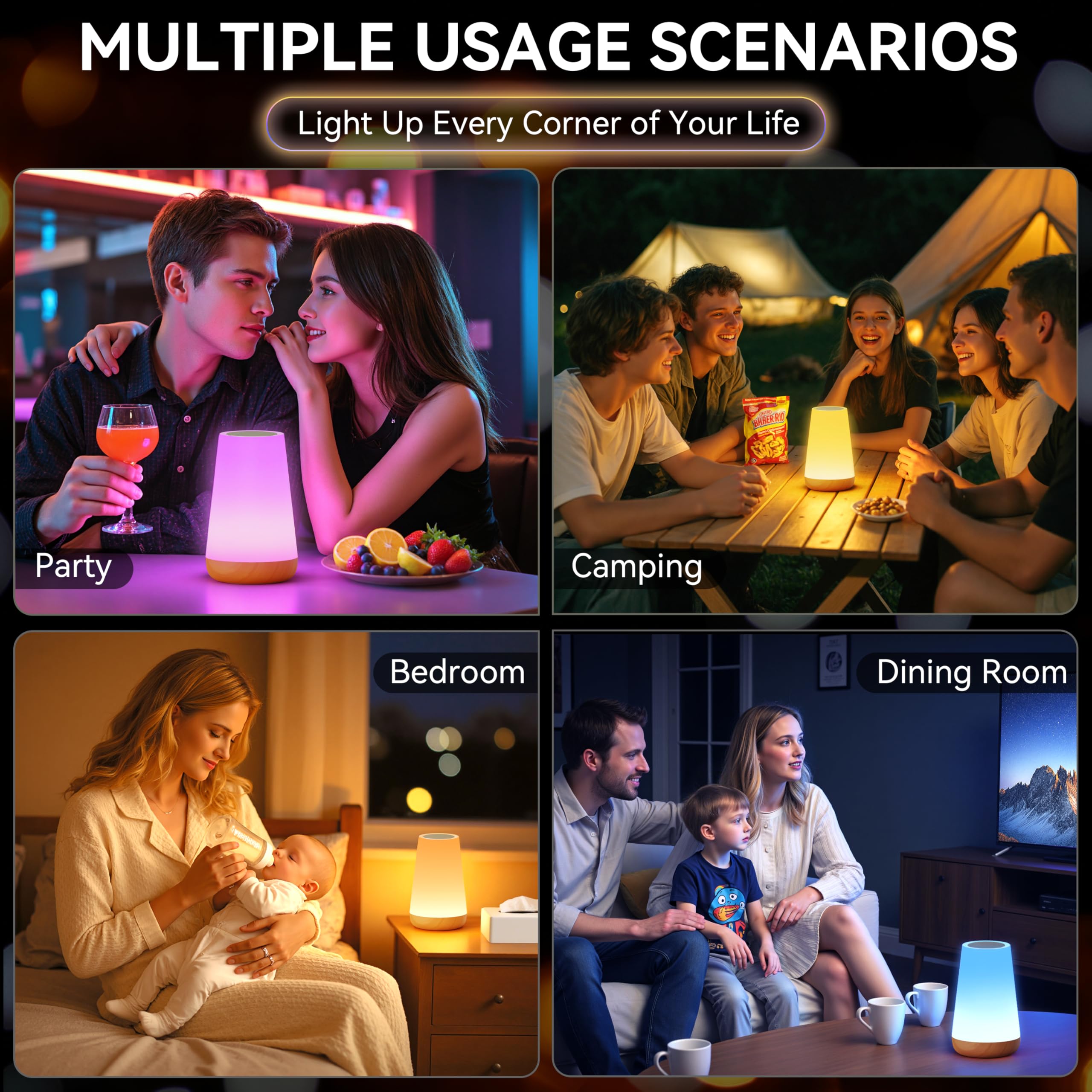 Auxmir Luce notturna per bambini, lampada a LED con controllo touch e telecomando, ricaricabile tramite USB, dimmerabile, con 13 opzioni di colore, lampada da comodino ideale per camera da letto e