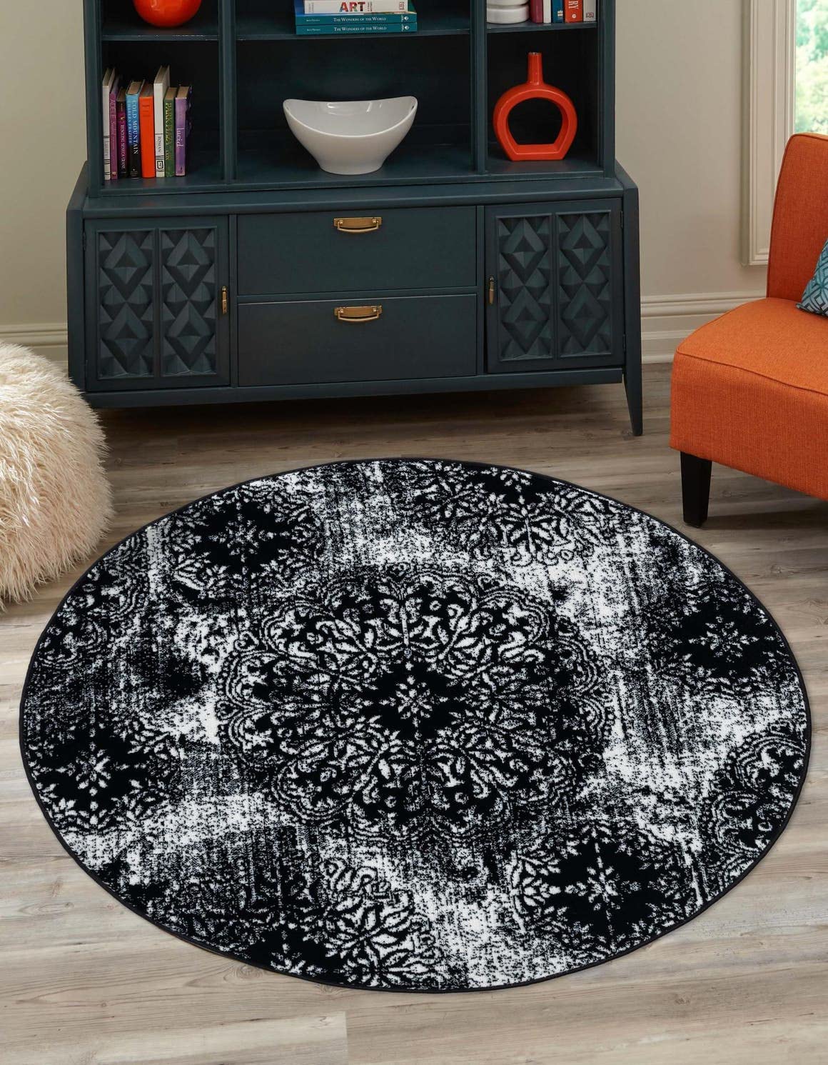 Unique Loom Sofia Collection Area Rug - Grand (7' 1" Round, Black/ Ivory)