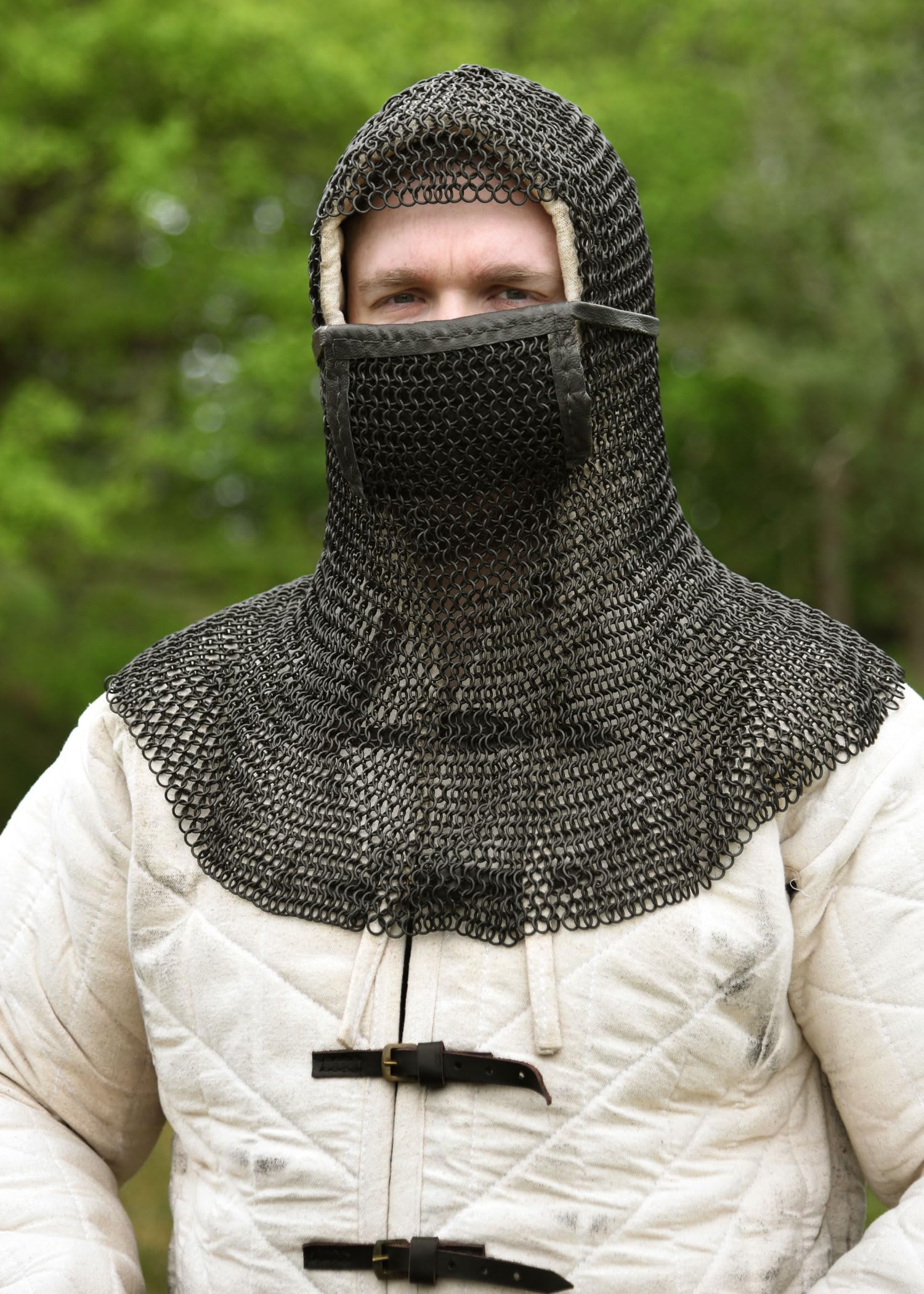 Kettenhaube de section carrée protège-dents iD8mm bruni-âge, viking, lARP