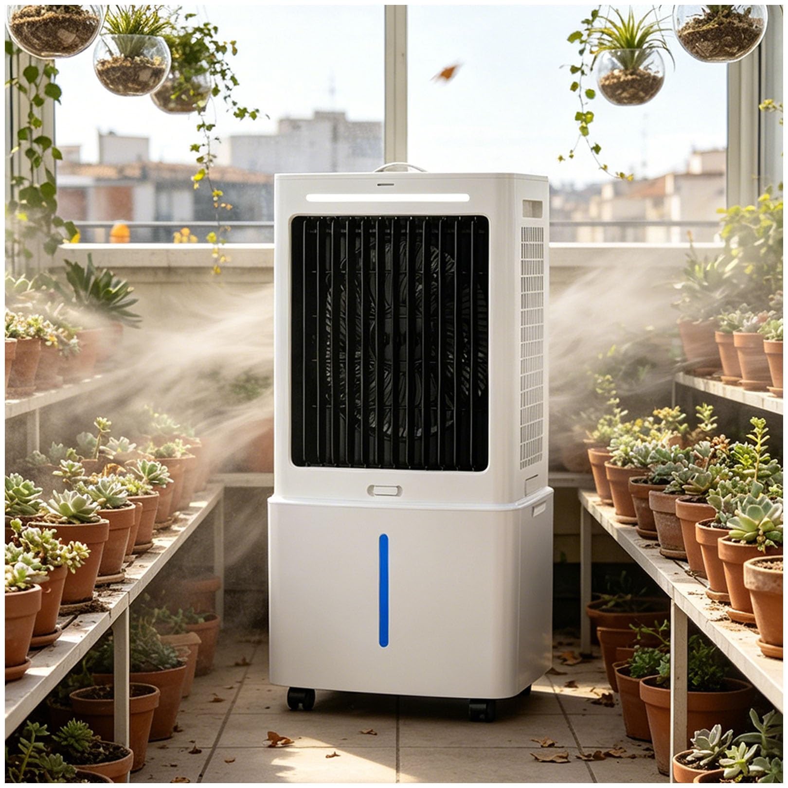 3-in-1 Portable Air Cooler & Fan, 360° Rolling Casters, 120° Oscillation, 25L Tank, 3 Speeds, 1177 CFM, No Window, 80W, Ideal for Camping Tent & RV Use