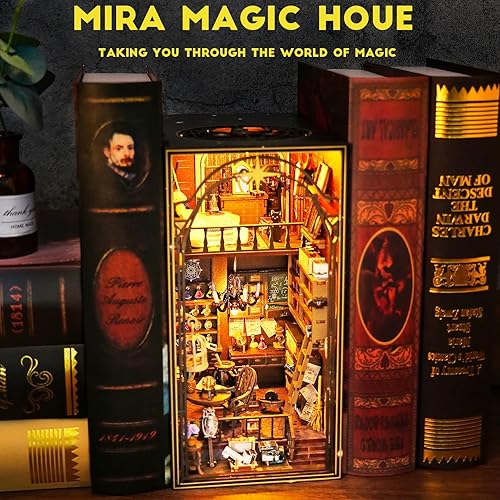 Miniatura 2 de Spilay Kit de rincón de libros de bricolaje, casa de muñecas para estantería, decoración de callejón, kit de creatividad con caja de música y LED