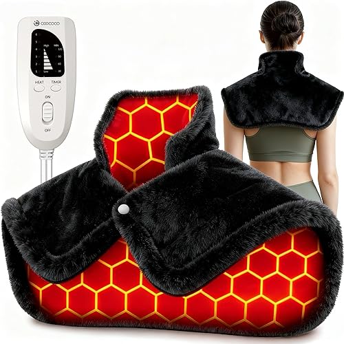 CooCoCo Almohadilla térmica de cuello para aliviar el dolor, almohadilla térmica para cuello, hombros y espalda, calentador de cuello elegible para