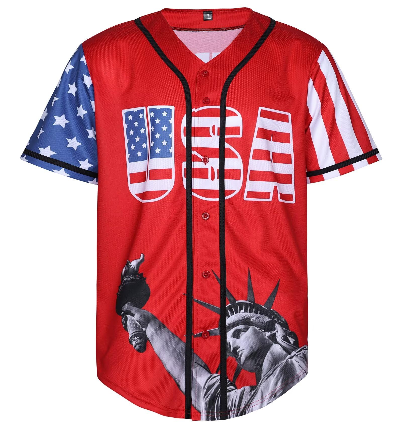 Mens American Flag Baseball Jerseys Button Down Softball Jersey USA Eagle Shirt for Men