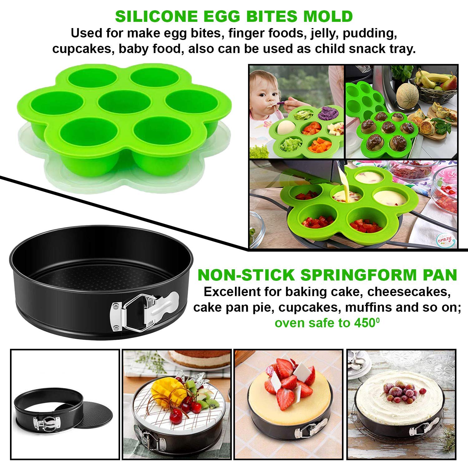 Accesseries for Instant Pot 6, 8 Quarter Only for Pressure Cooker Accessories 6 8 QT Set Compatible with Instapot Kit, Springform Pan, Steamer Rack Basket,Trivet with Long Handle, Egg Bites Mold