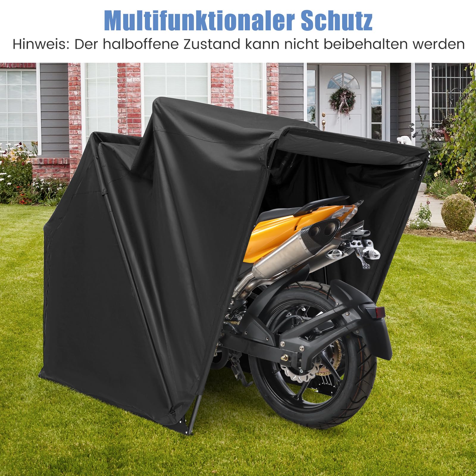 COSTWAY Motorrad Zeltgarage, 342 x 137 x 190 cm, Motorrad Abdeckplane Oxford-Stoff mit Metallrahmen, Motorradplane Wasserdicht wetterfest, Motorradgarage Outdoor für Motor Moped Roller Motorroller