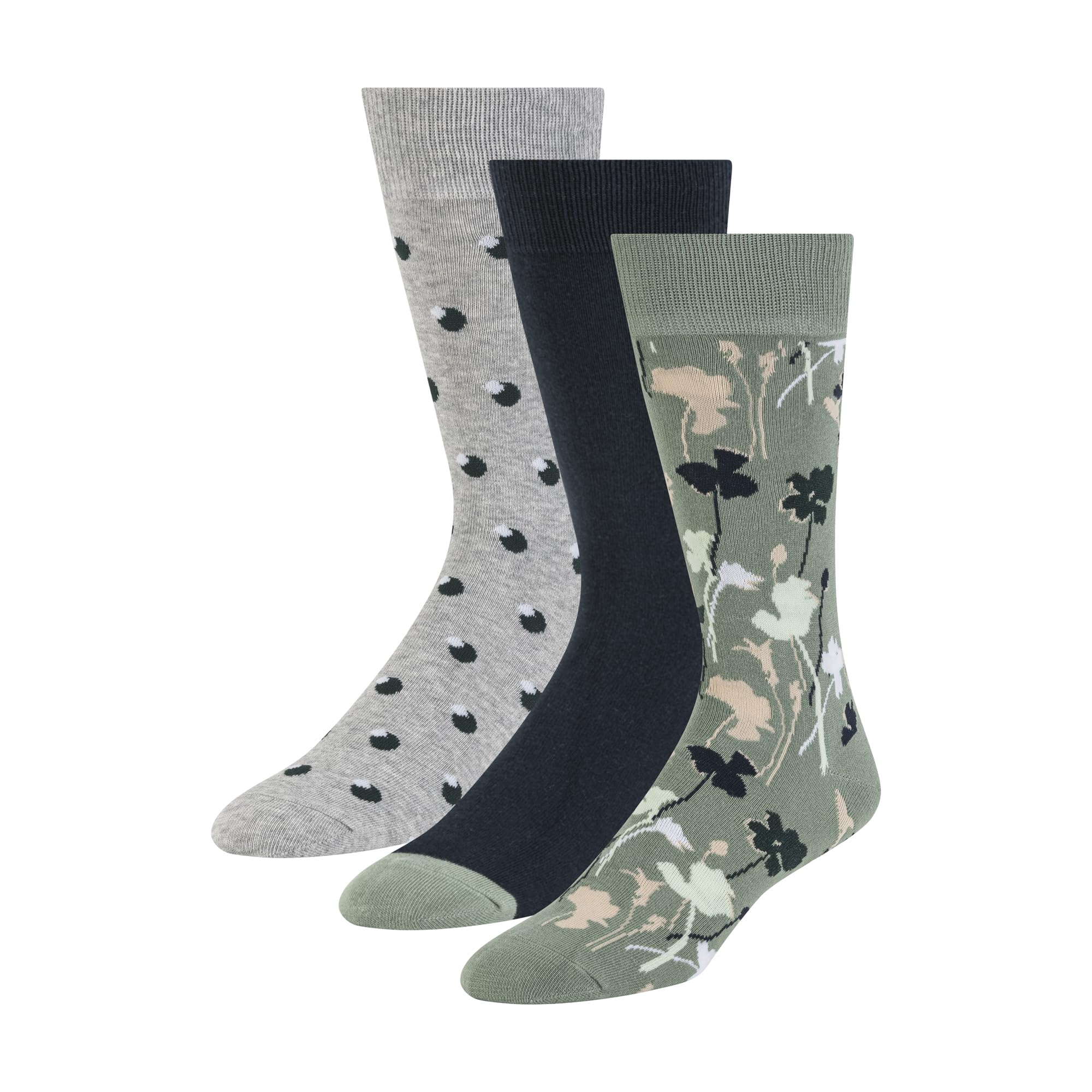 Ted Baker Men's 3 Pack Pattern Crew Dress Socks, Iceberg Green/Navy/Grey Heather, One Size