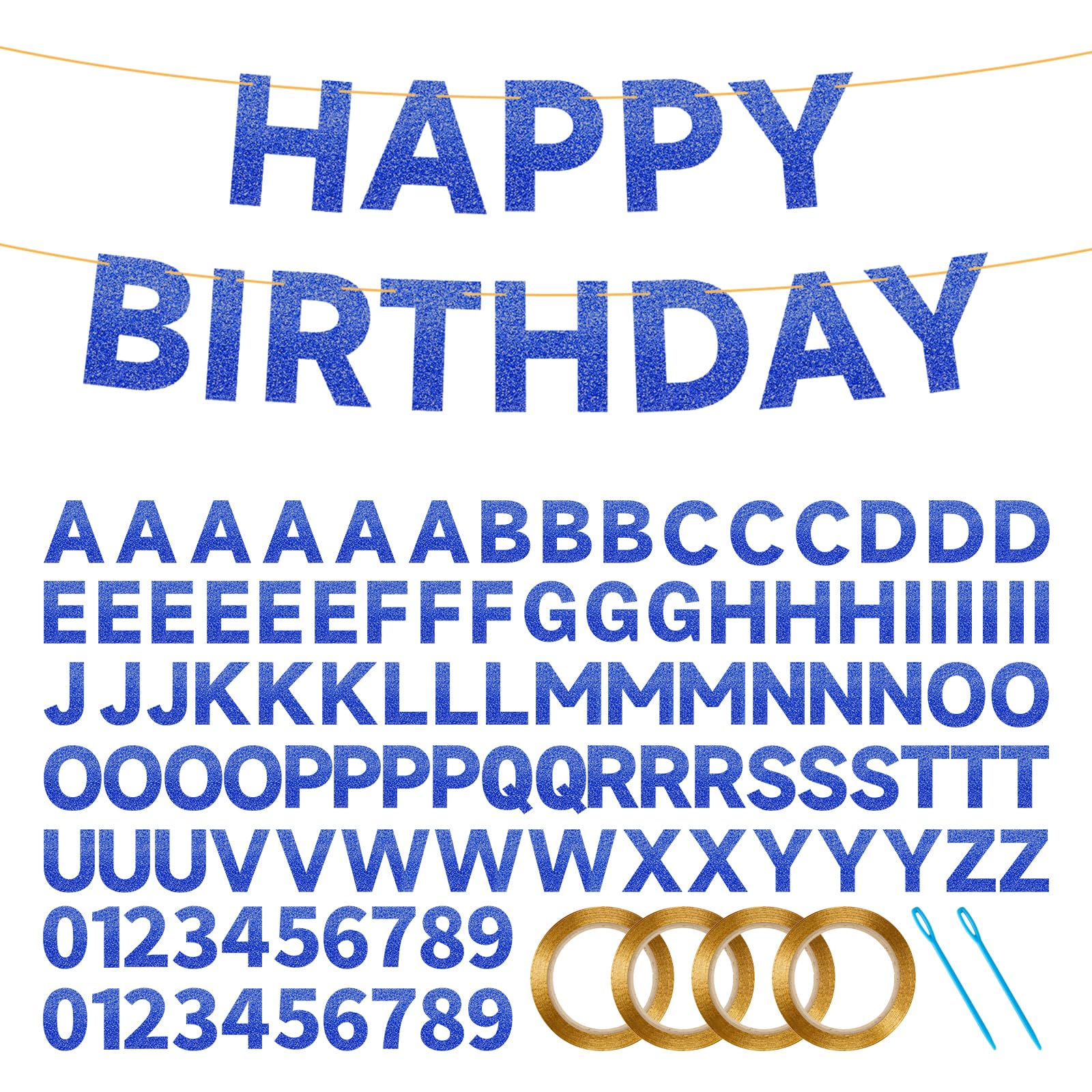 IONEKIUK Blue DIY Glitter Number & Alphabet Banner Kit, Birthday Bunting