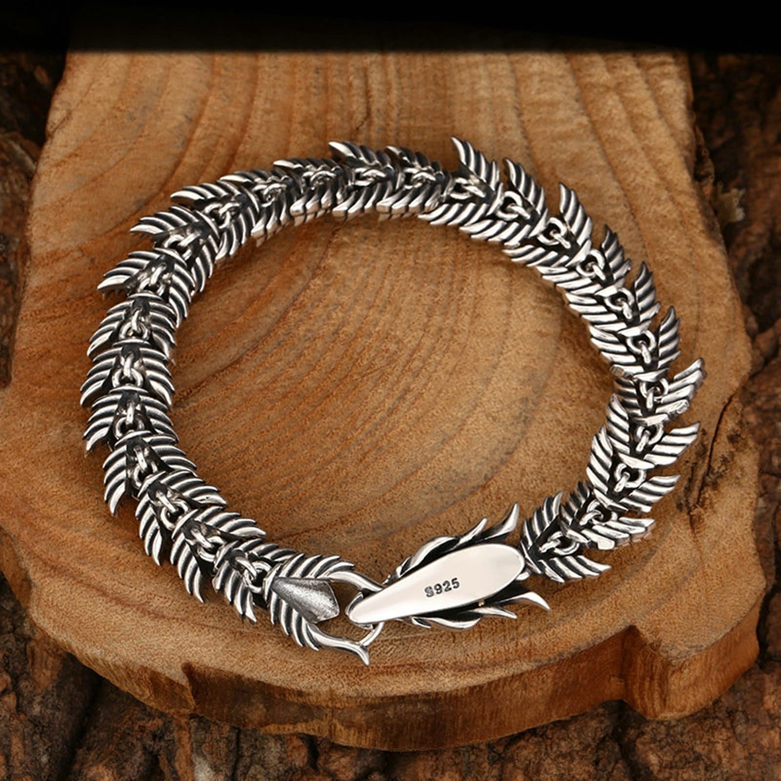 Herren Armbänder Echter 925er Silber Drachen Knochen Form