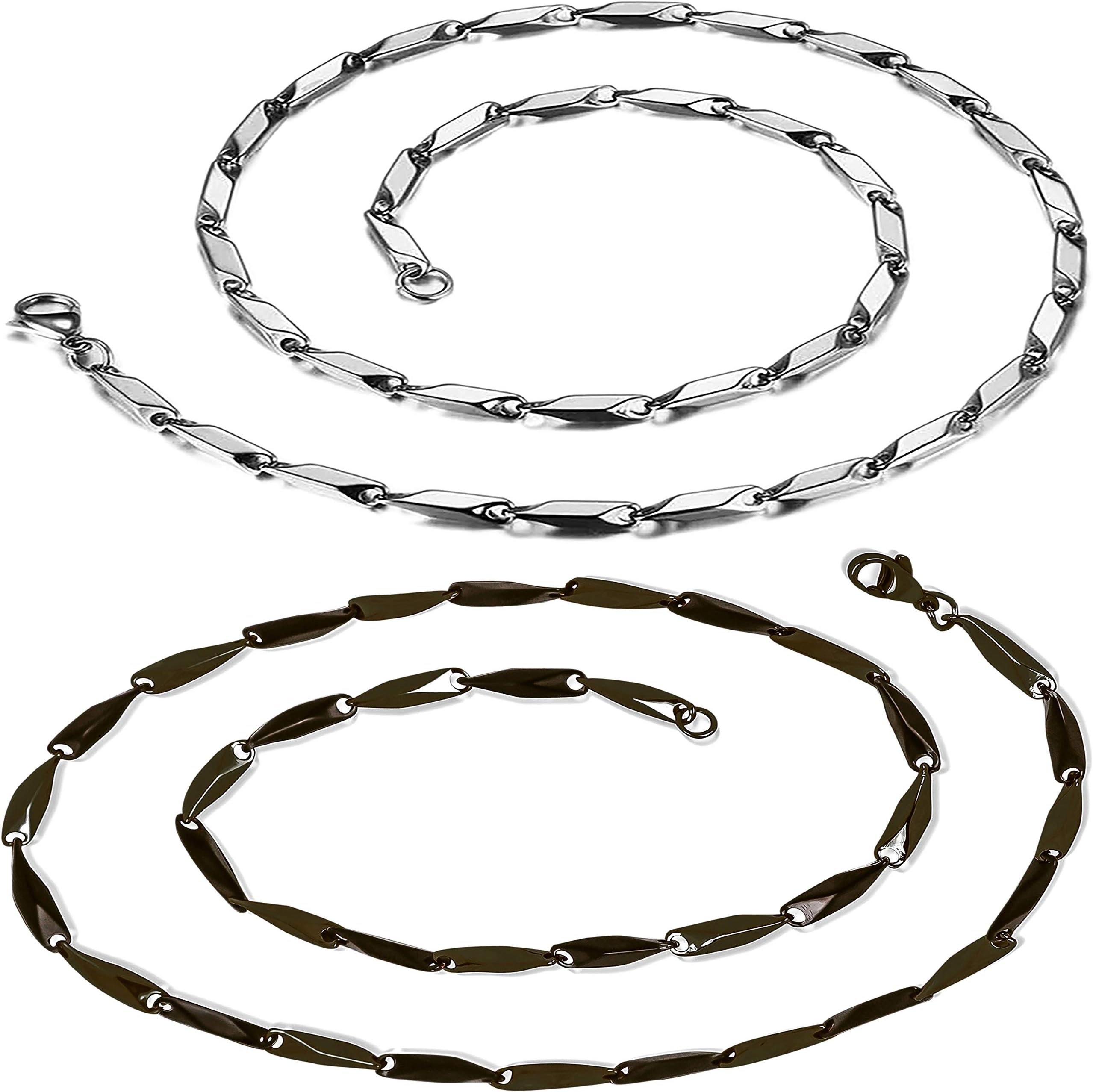 Mens Jewellery Silver Chain For Men Rise Chain Stainless Steel Necklace Black Silver Chain For Men Boys Love Gifts 24 Inches Combo of 2 Chains