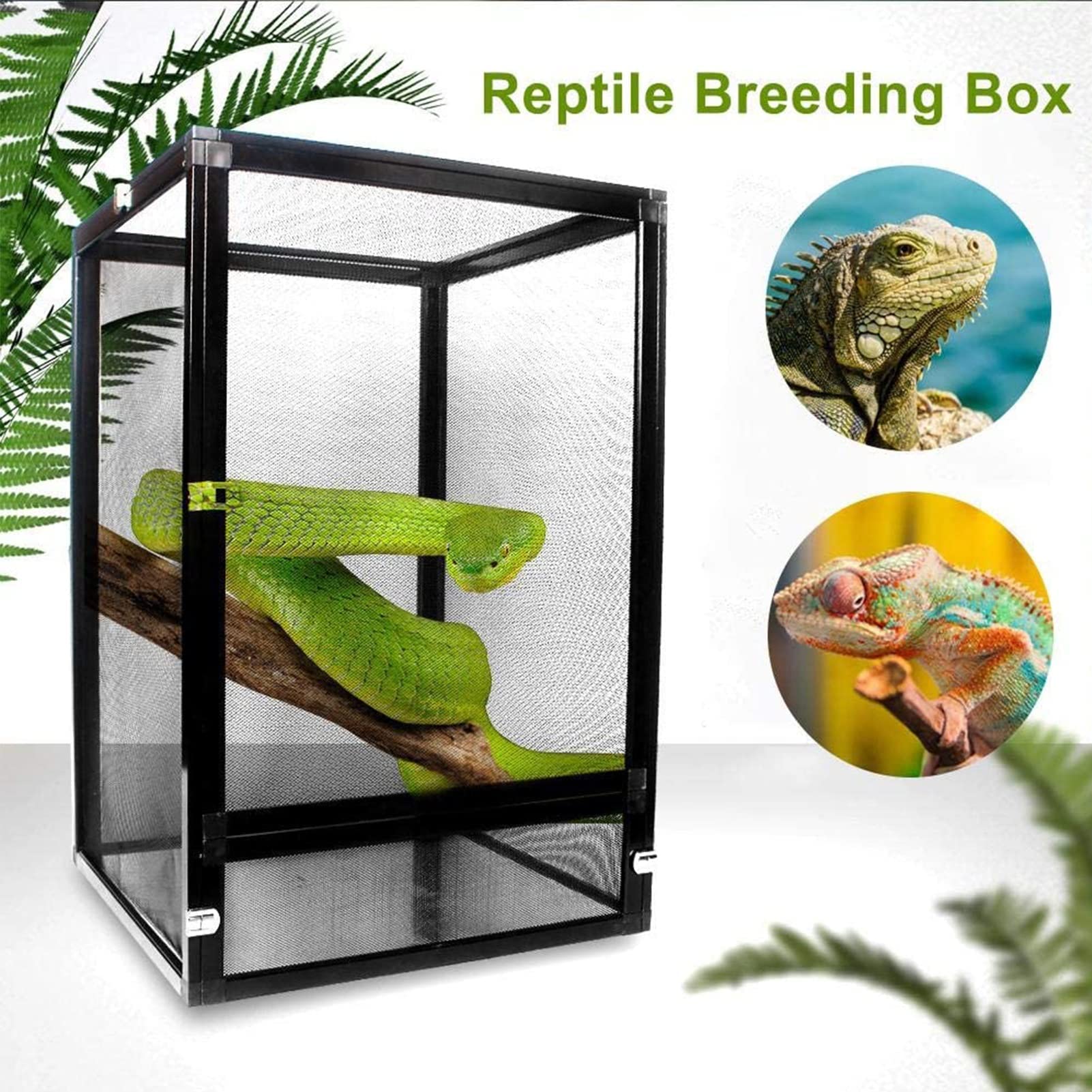 Jaula de Pantalla para hábitat de Reptiles, terrario de Aluminio para alimentación de Insectos, Serpientes, arañas, Camaleones, Anfibios, Cajas Plateadas (Plata 420 x 420 x 660 mm)