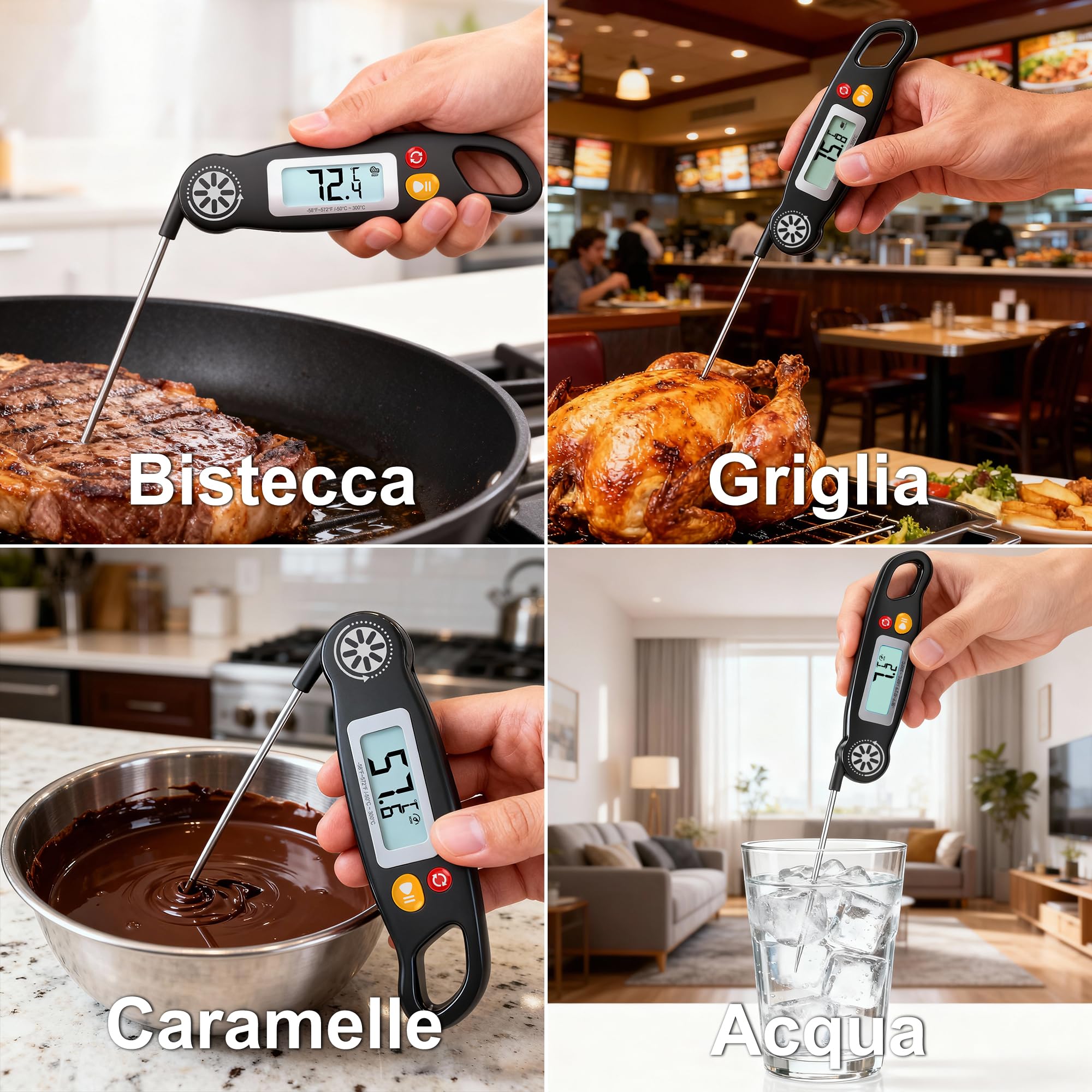 Antonki Termometro da Cucina Digitale con Sonda Pieghevole e Display LCD Retroilluminato, Lettura Istantanea in 3 Secondi per BBQ, Carne, Olio, Latte, Vino, Dolci e Liquidi