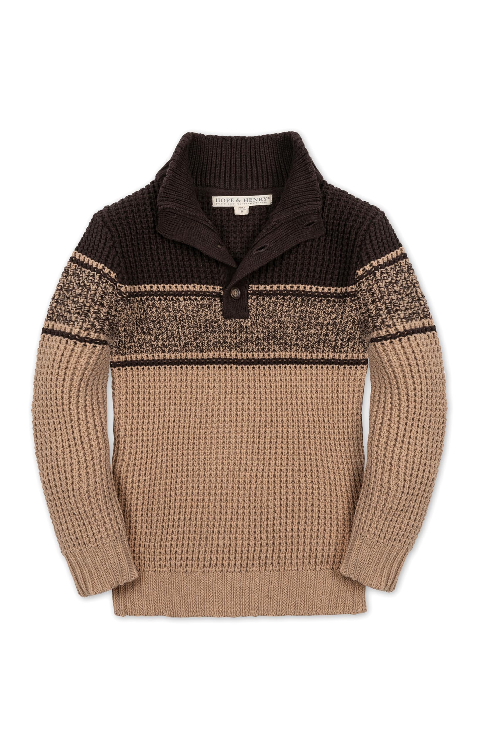 Hope &amp; Henry Boys' Mock Neck Cable Sweater with Button Placket