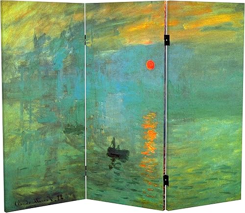 Miniatura 8 de Red Lantern Pantalla plegable de lona de Van Gogh de doble cara, flores de almendra/campo de trigo, 3 pies de corto - 3 paneles