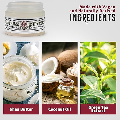 Miniatura 2 de Hustle Butter Tattoo Aftercare 5 onzas en casa y 1 onza de tamaño de viaje, cura + protege nuevos tatuajes y rejuvenece los tatuajes mayores, crema