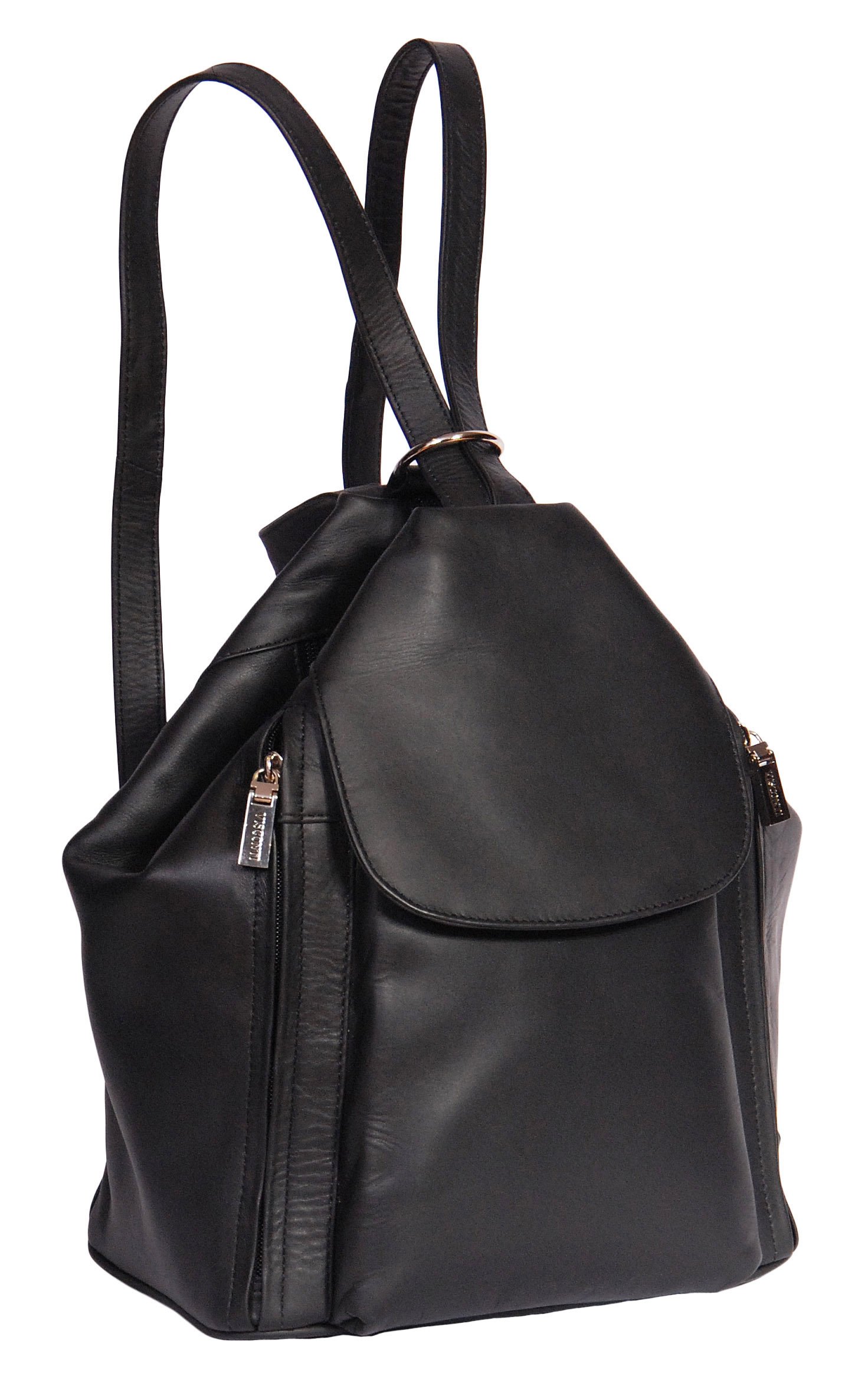 Womens Genuine Leather Backpack 'ROME' Black Rucksack Organiser Bag 23x30x15cm, Black, 23x30x15cm