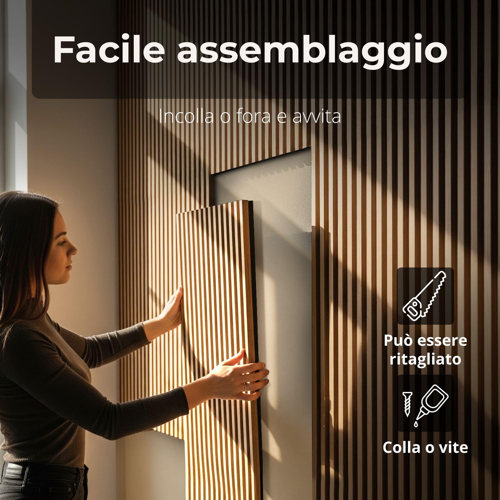 4 pannelli acustici in legno 120x60 cm con lamelle rovere chiaro – pannelli da parete per ridurre il riverbero in casa e in ufficio – rivestimento parete 3D interno