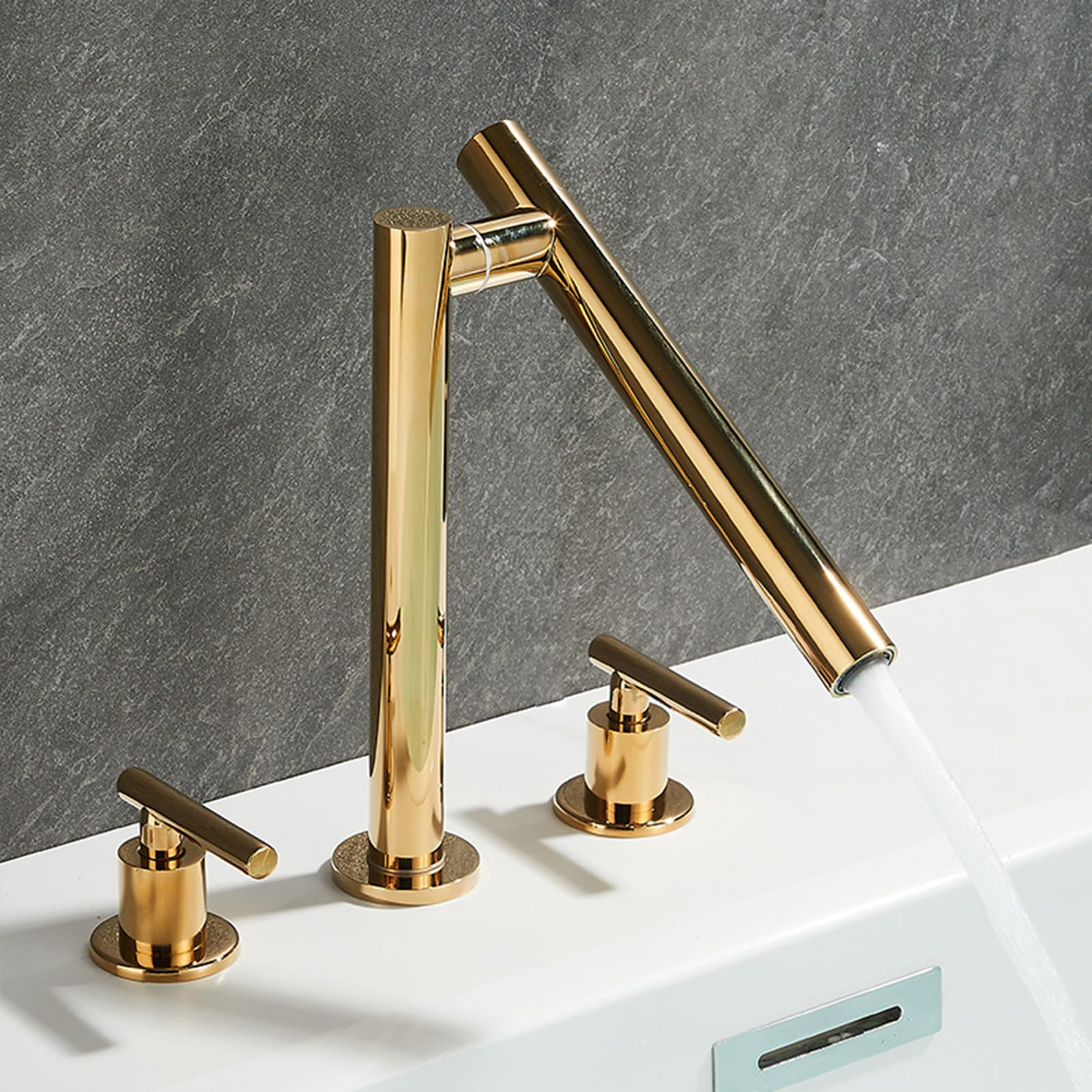 ZQFHSX Basin Faucets 3 Hole Brass Split Double Handle Faucet-Grey