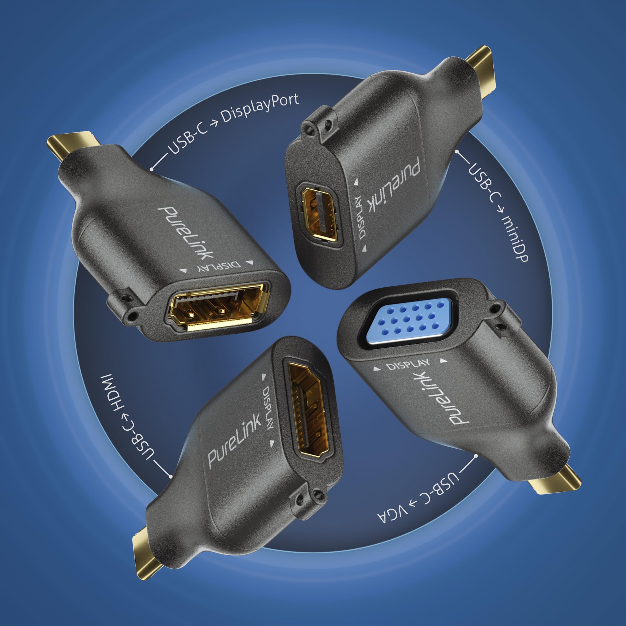 PURELINK ADAPTADOR RING KLEIN - 4X USB-C - USB-C VGA/HDMI/MINIDP/DP, NEGRO
