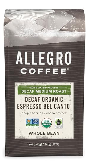 Allegro Coffee Decaf Organic Espresso Bel Canto Whole Bean Coffee 12 oz