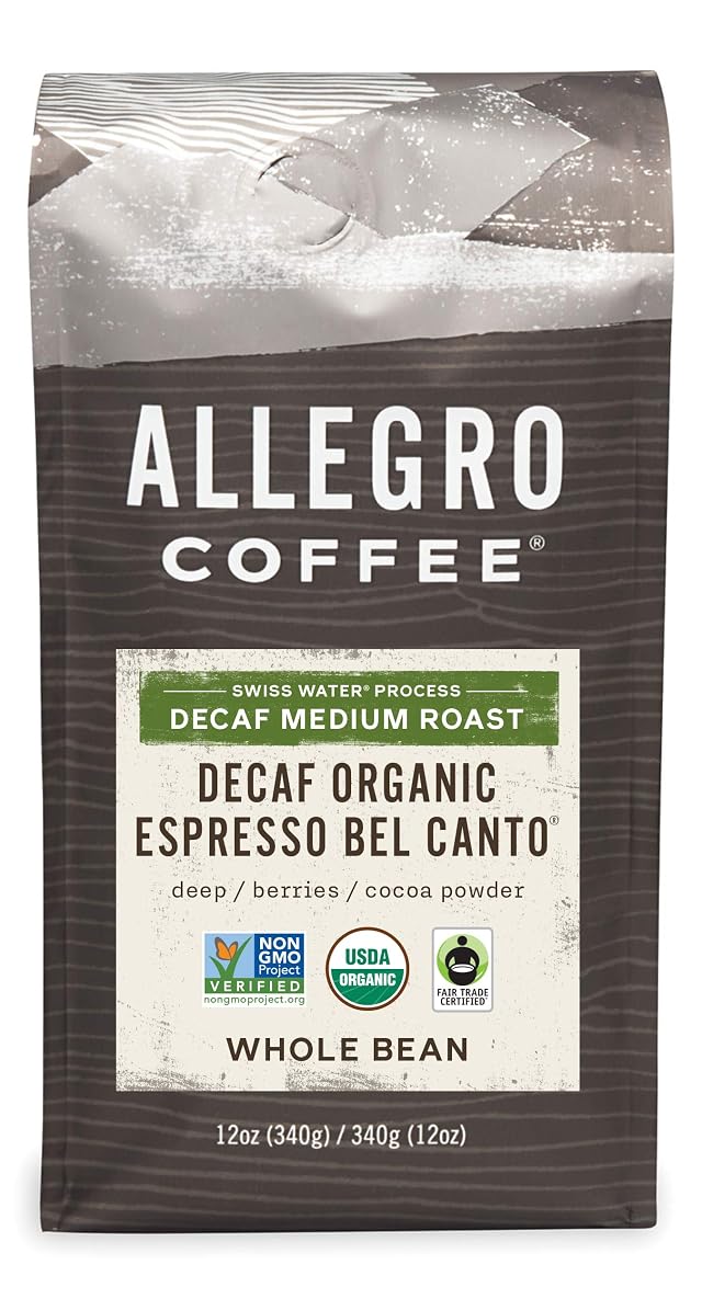 Allegro Coffee Decaf Organic Espresso Bel Canto Whole Bean Coffee 12 oz