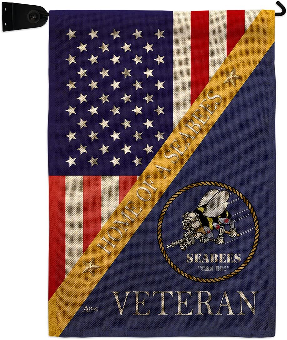 Home of Seabees Garden Flag Set Wall Holder Armed Forces Navy USN Seabee United State American Military Veteran Retire Official Small Gift Yard House Banner Double-Sided Made In USA 13 X 18.5