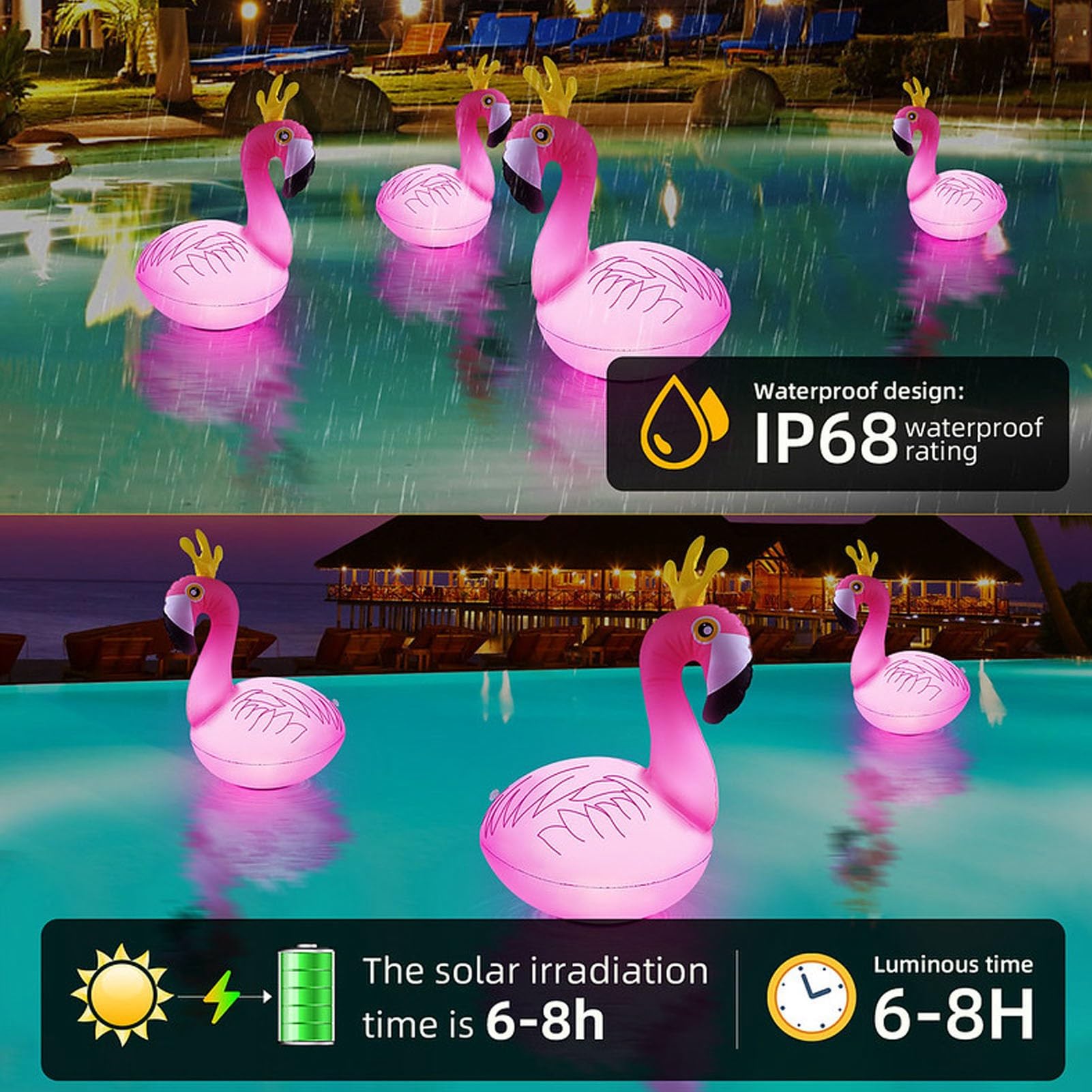 2 Luces Solares Flotantes Para Piscina Con Forma De Flamenco - 16 Colores, Control Remoto, IP68 Impermeable