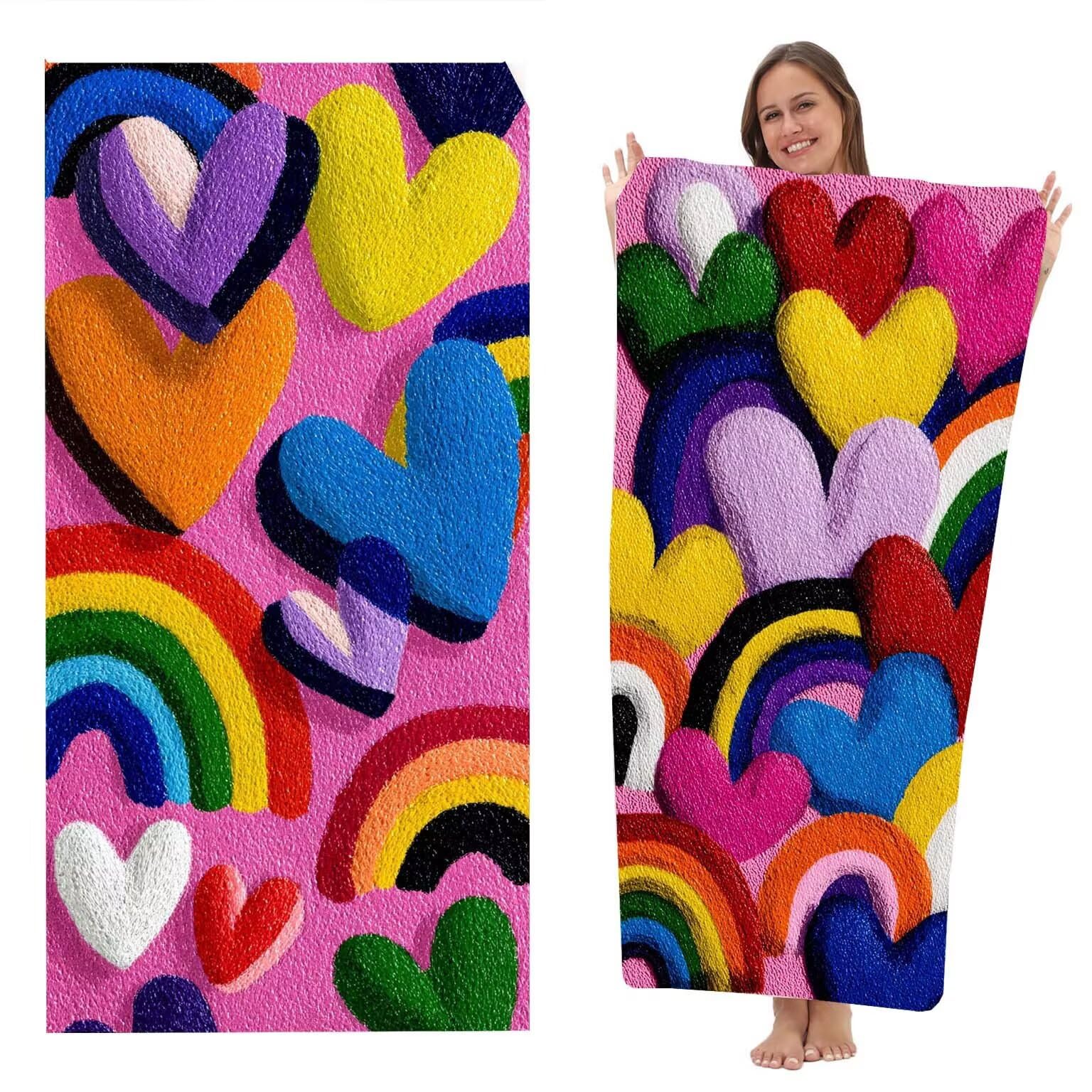 Strandtuch XXL 2 Set Microfaser Handtucher Mikrofaser Badetuch Beach Towels 220x100 cm Schnelltrocknend Dünn Strandtücher Groß Leicht Badehandtuch Stranddecke Sandfrei (Regenbogen Abstrakt) z-6399