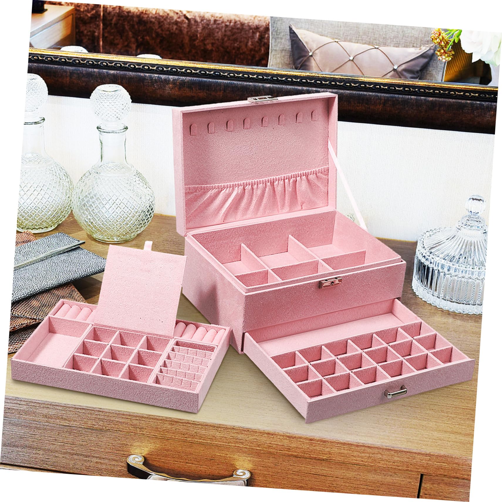 VICASKY Schmuckkästchen für Damen Schmuckaufbewahrungsbox mit Fächern Schmuckorganizer für Schmuckstücke Großes Fassungsvermögen für Halsketten und Armbänder Robuste Materialien