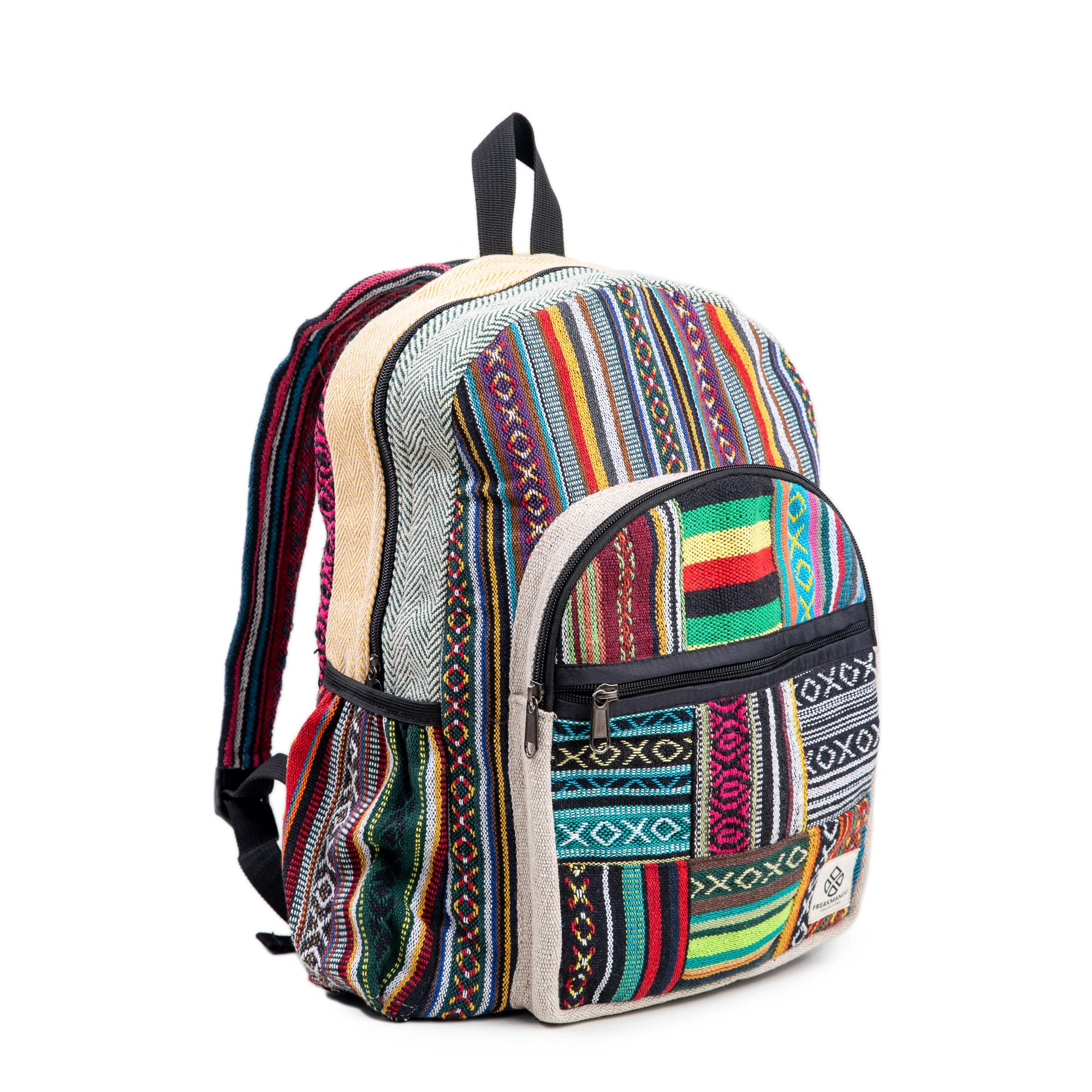 large backpack multi functional pocket bag - eco friendly unisex rustic durable by freakmandu, [multicolor] - white, green, blue, large, boho backpack