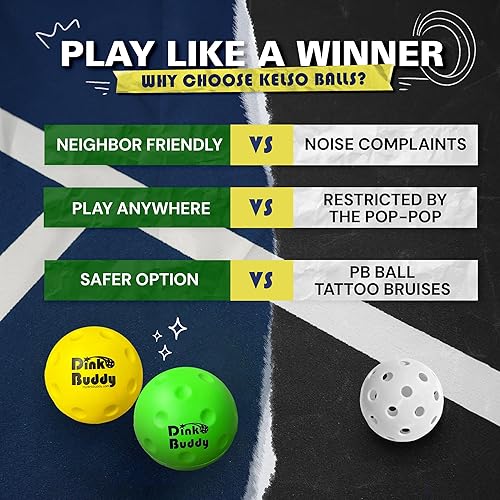 Miniatura 7 de Kelso Pickleball, pelotas de pickleball de espuma de poliuretano para reducir el ruido, mejora la coordinación mano-ojo, uso en interiores y