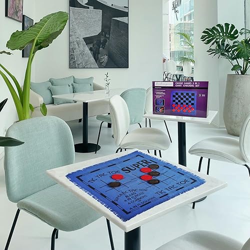 Vista 6 de SEETOOOGAMES Juego de mesa de damas gigantes – Alfombra reversible grande 3 en 1 – Juego de Tic Tac Toe para niños, adultos y actividades familiares