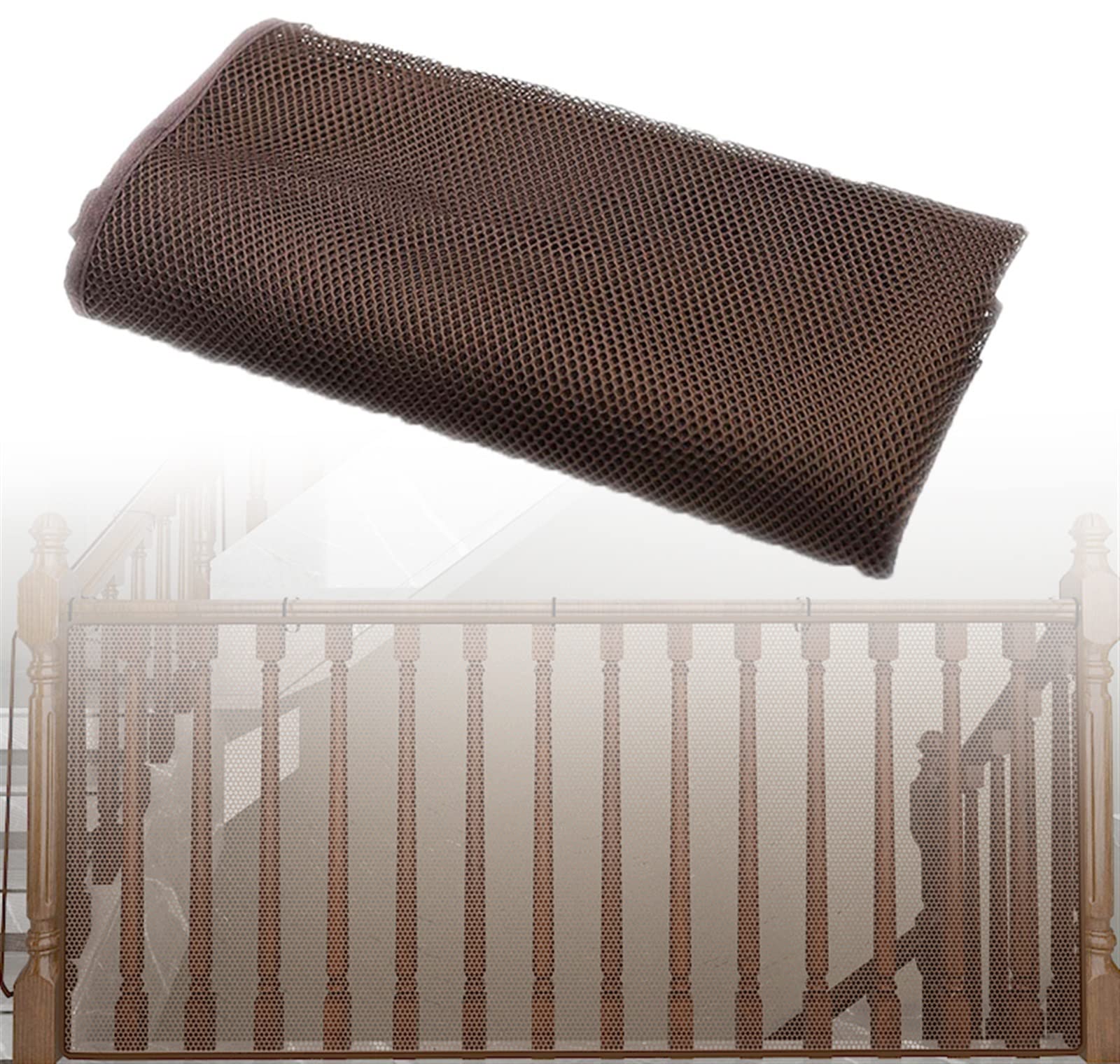 Fabric Anti-fall Protective Safety Net, 70/80/90/100cm Width, Mesh Stairway Safety Net for Balcony, Window, Stair, Patios, Railing Stairs Netting, Protective Netting ( Color : Brown , Size : 70x400cm