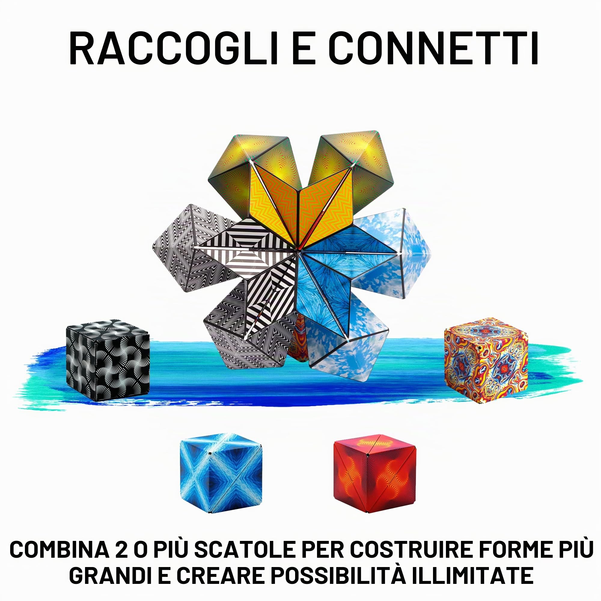 Shashibo Cubo Cambiaforma Antistress 36 Magneti Terre Rare Oltre 100 Forme Blue Planet