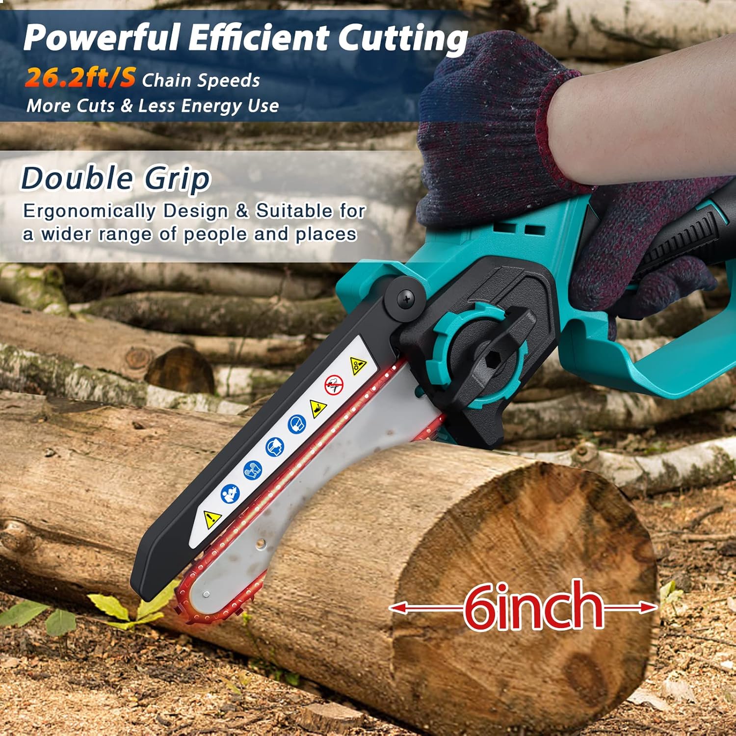 HAJACK Mini Chainsaw 6-Inch, Electric Cordless Chainsaw with 2 Batteries & 2 Chains, Power Battery Chain Saws, Portable Handheld Chainsaw for Tree Trimming & Wood Cutting, Small Rechargeable Chain Saw : Patio, Lawn & Garden