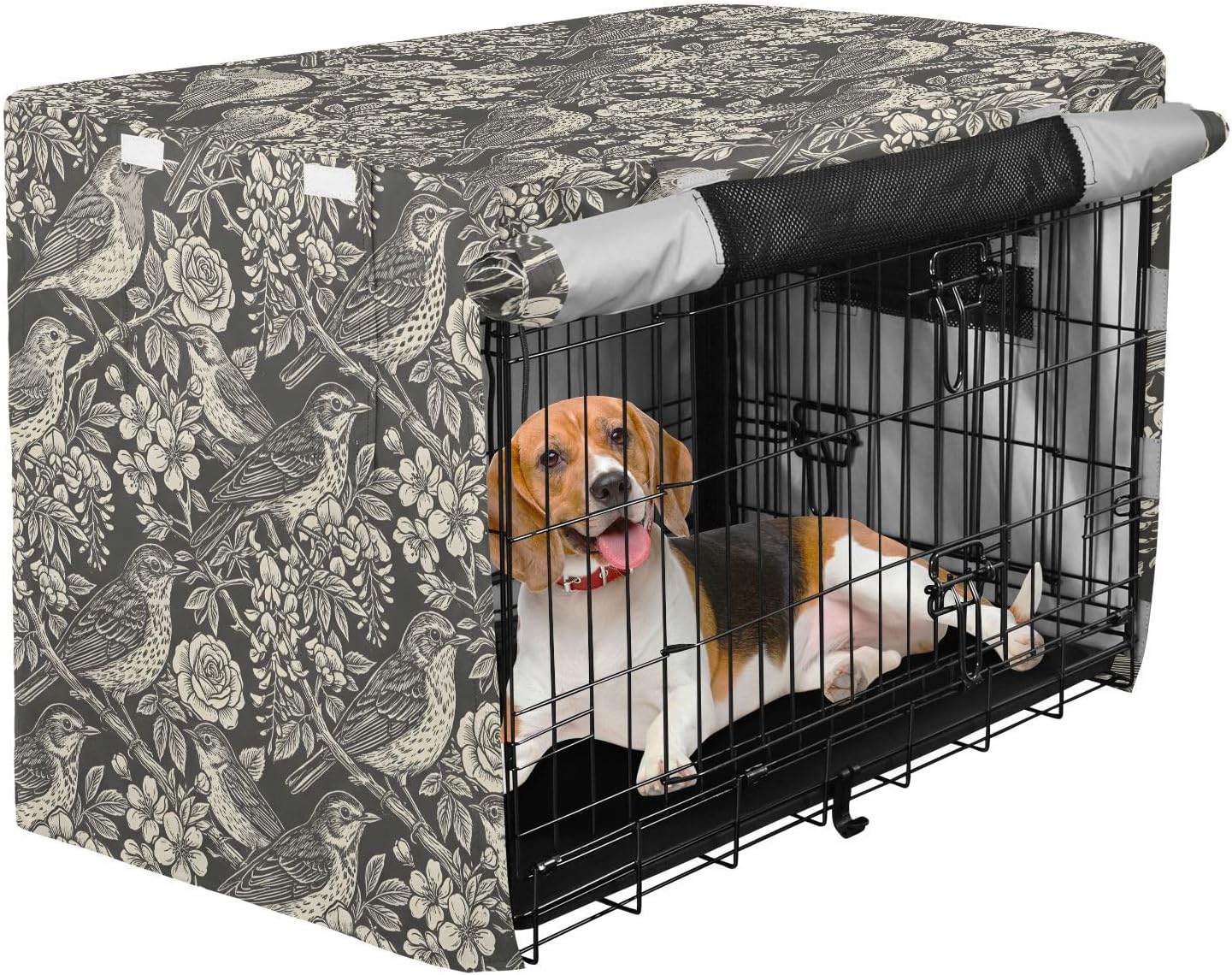 Birds and Flowering Branches Dog Crate Cover 600D Oxford Pet Kennel Cover with Mesh Window for Dog Cages, Windproof Waterproof Machine Washable, 48"x30"x33"
