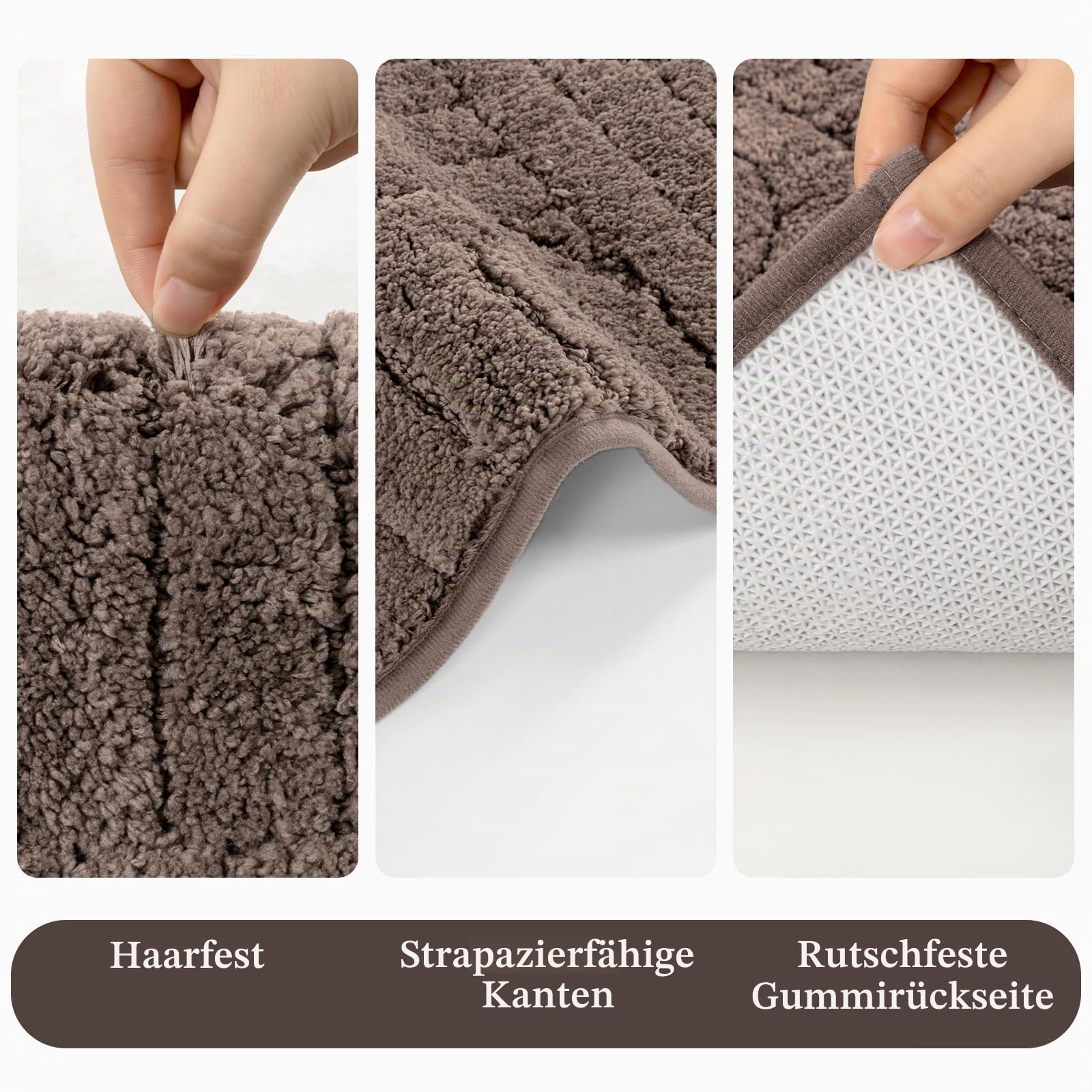 Badematte Set 3 Teilig rutschfest Waschbar Badteppich, Braun