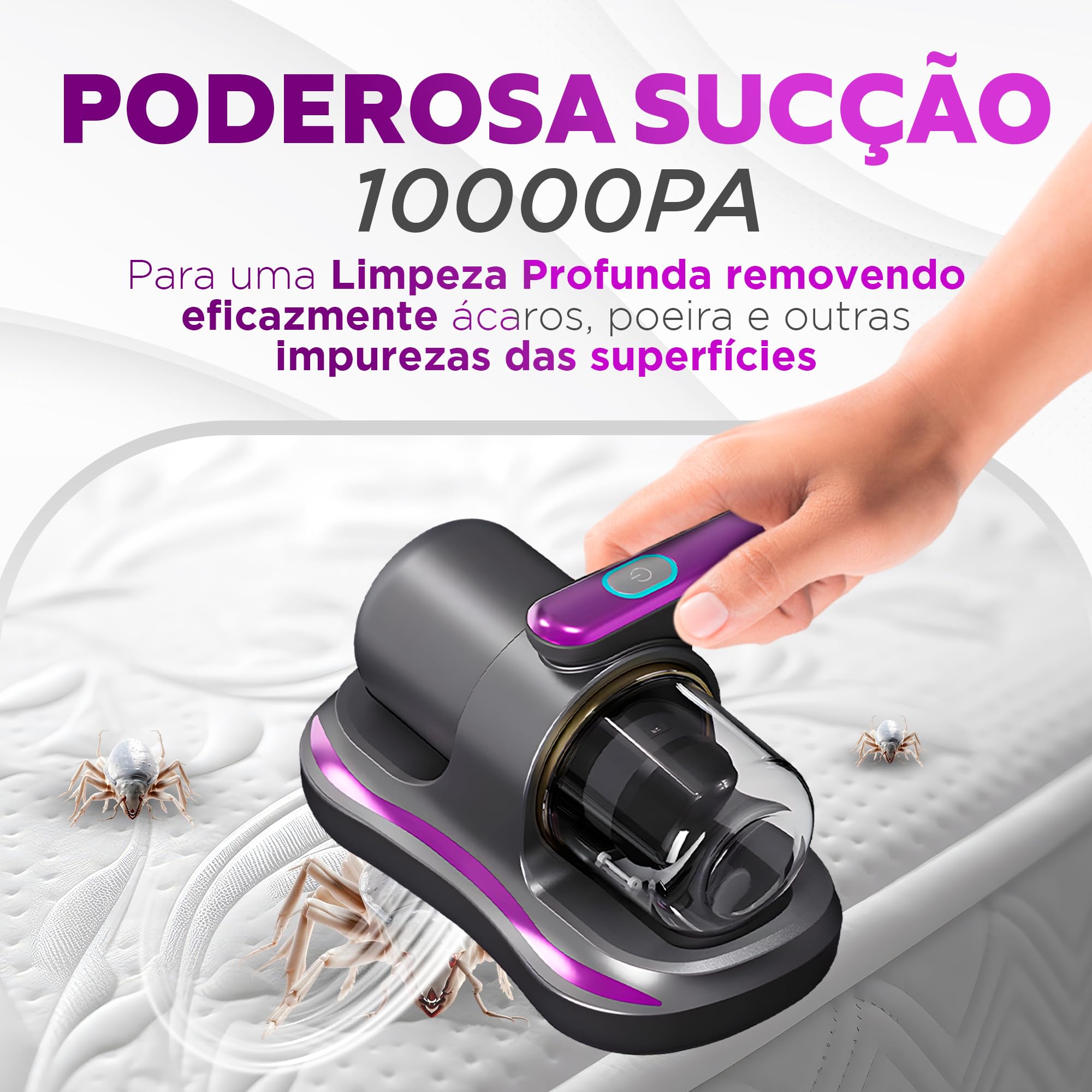 Aspirador de Pó Antiácaro Removedor de Ácaros Aspirador Elétrico  Esterilizador UV 5V 100W Potência Portátil Sem Fio Anti-Ácaro ARIKON |  Amazon.com.br