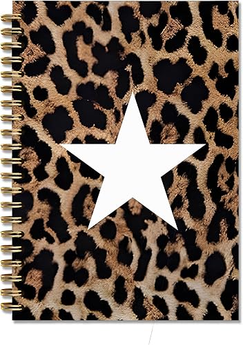 Miniatura 1 de Cuaderno en espiral con estampado de estrellas de leopardo y guepardo, cuaderno de tapa dura con estampado de guepardo estético funky para