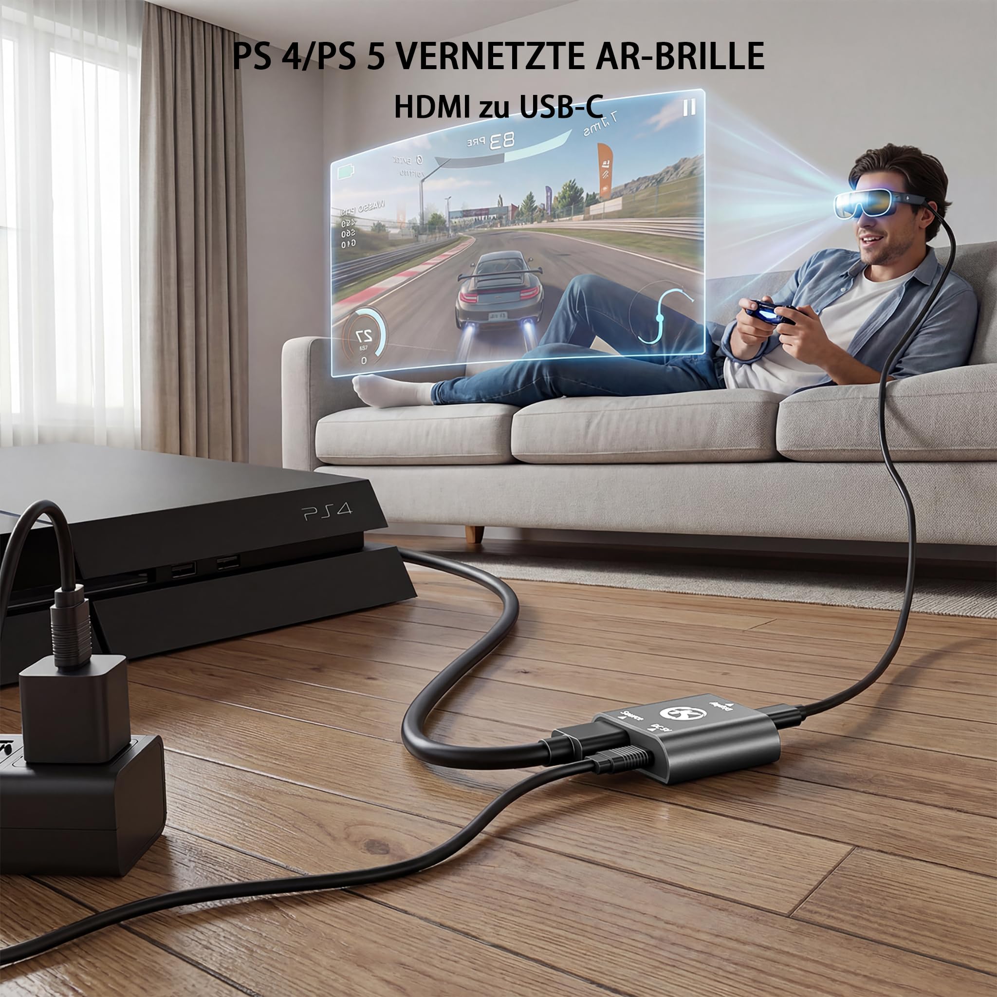 HDMI-auf-USB-C-Adapter für Switch OLED/Switch 2,PS4/5,Xbox,TV-Box,HDMI-Stecker (Quelle) auf USB-C-Buchse (Display),kompatibel mit RayNeo/Xreal/Rokid/Viture AR-Brille/tragbarem Monitor, 4K 60Hz