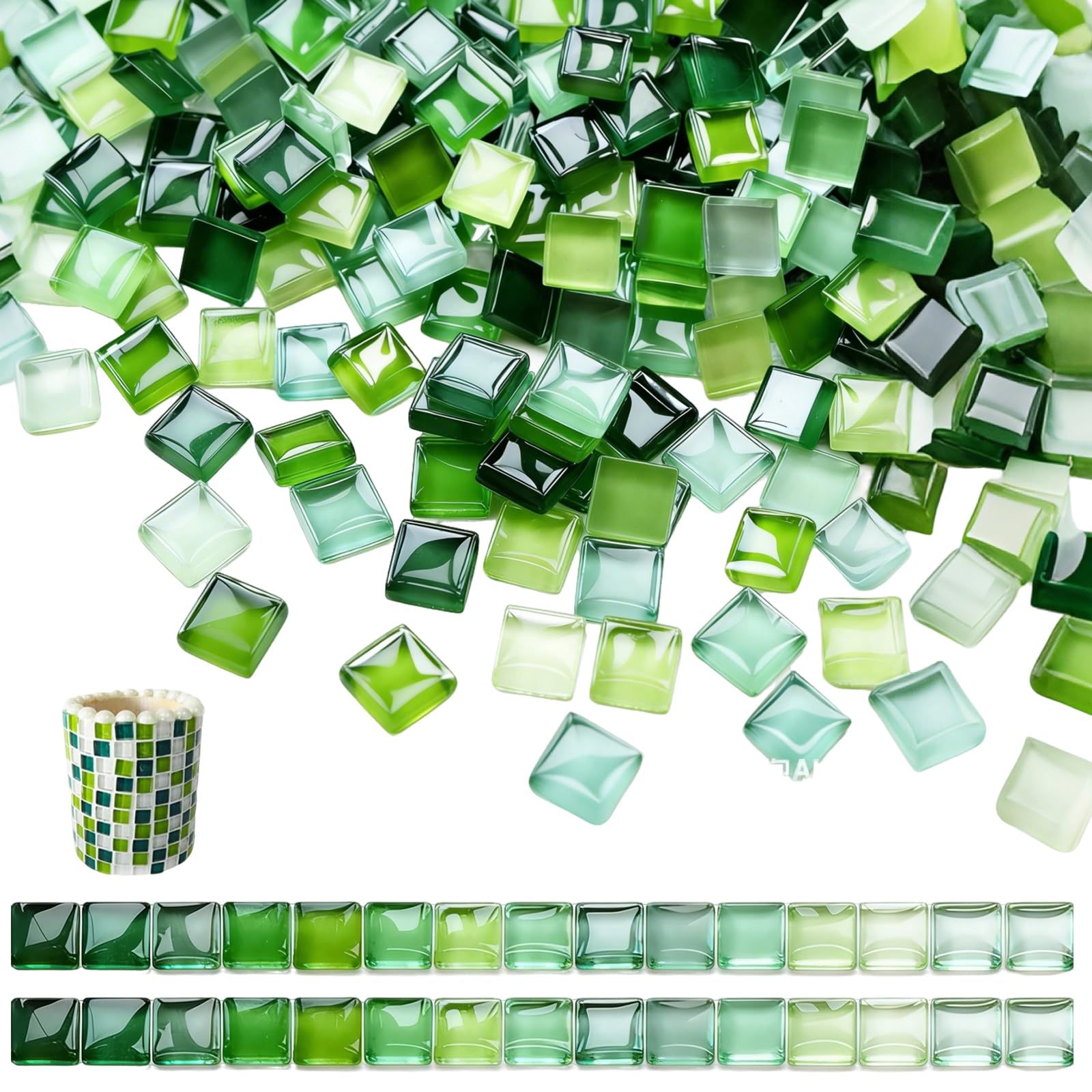 FENGCHUANG 1 kg Crystal Mosaic Tiles Mosaic Tiles Arts and Crafts About 1100 Pieces Suitable for DIY Crafts Plates Floor Tiles Vases Cups and Home Decorations (0.4x0.4 inch,Mixed Green)